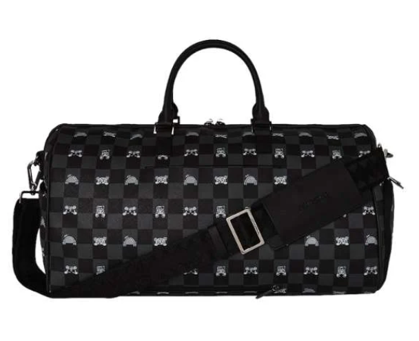 borsone gray peeking character check duffle sprayground 