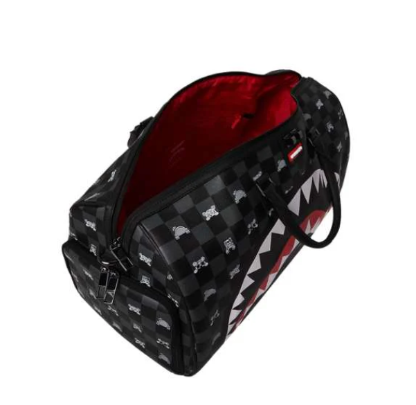 borsone gray peeking character check duffle sprayground 