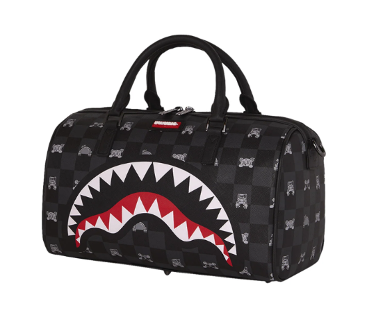 bauletto gray peeking character check mini duffle sprayground 