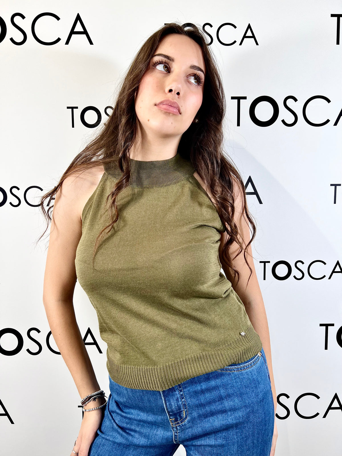 top in maglia con scollo america viscosa seta white wise 