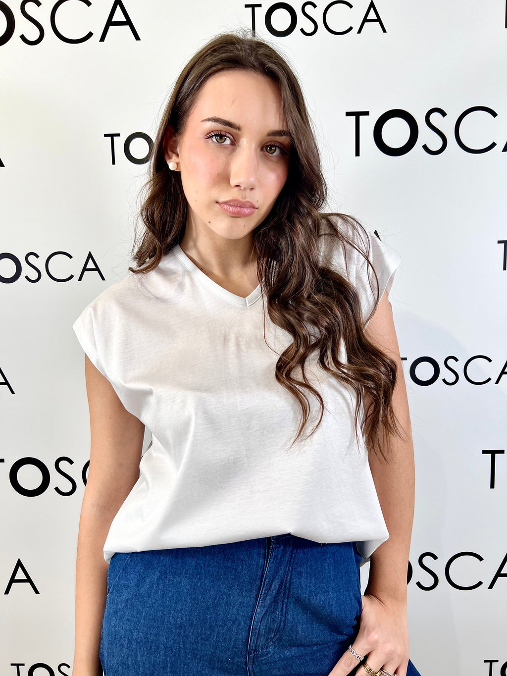 maglia scollo a v filo di scozia white wise 