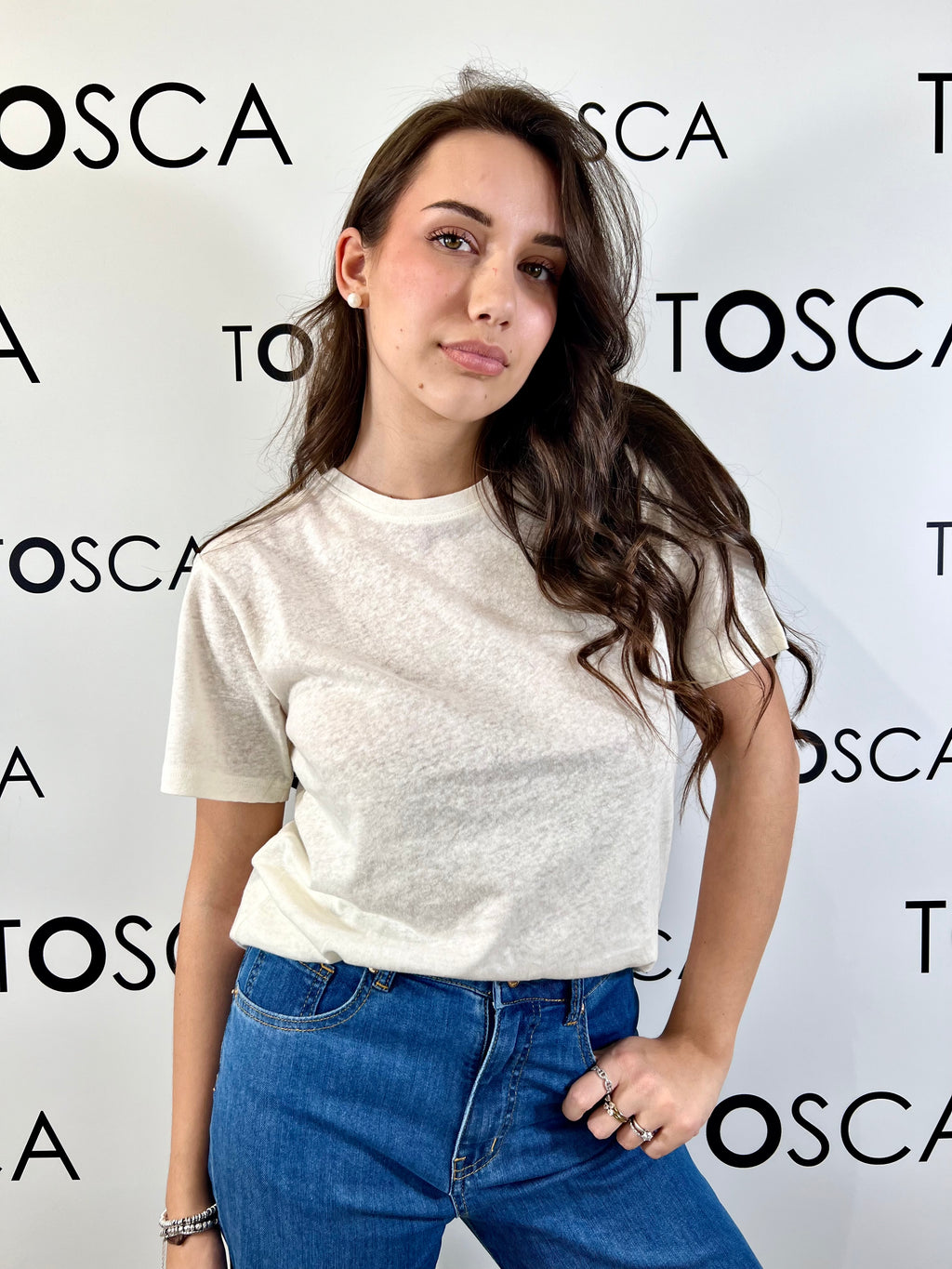 t-shirt oversize misto lino white wise 