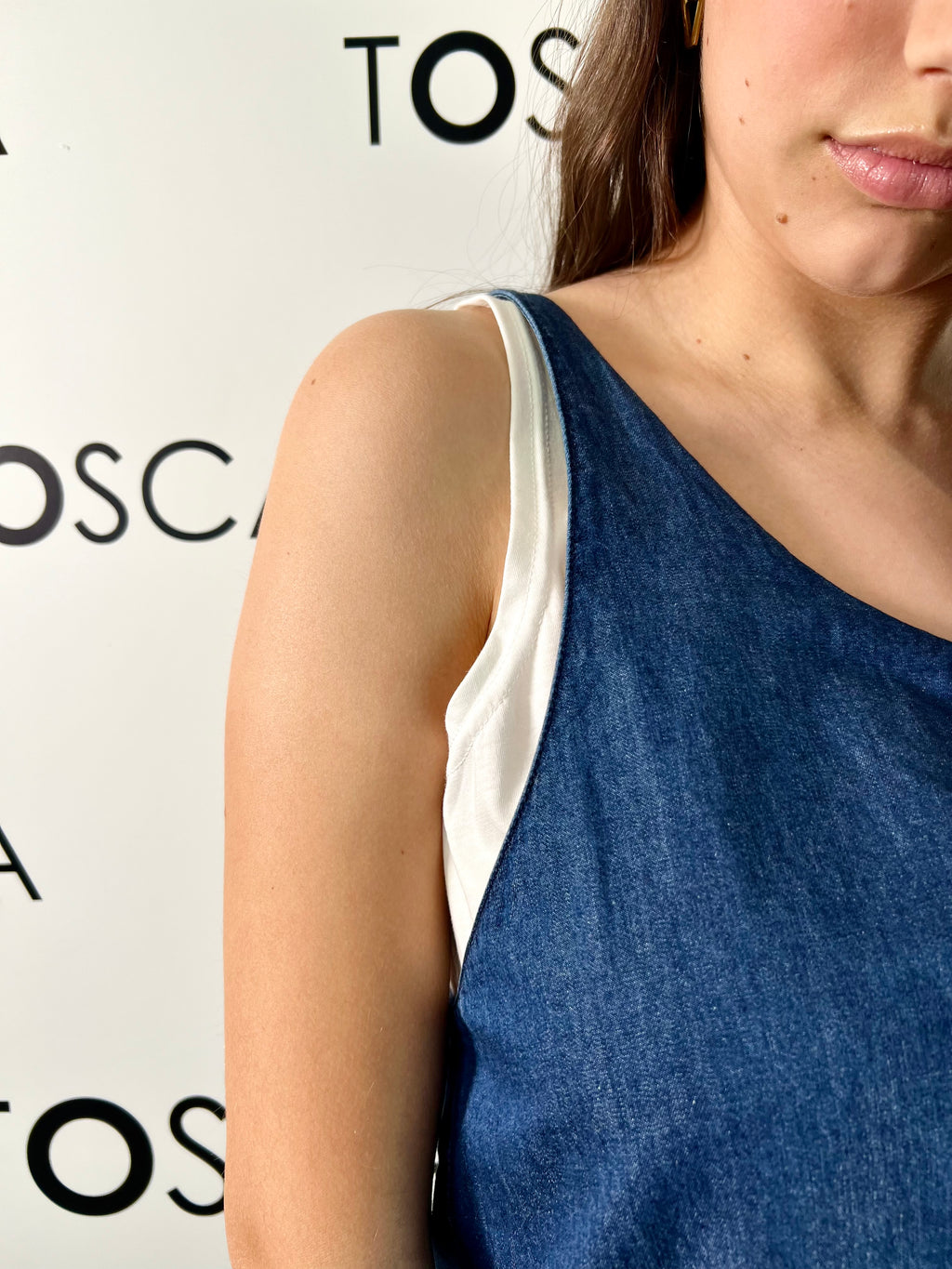 top con doppio pannello in chambray white wise 