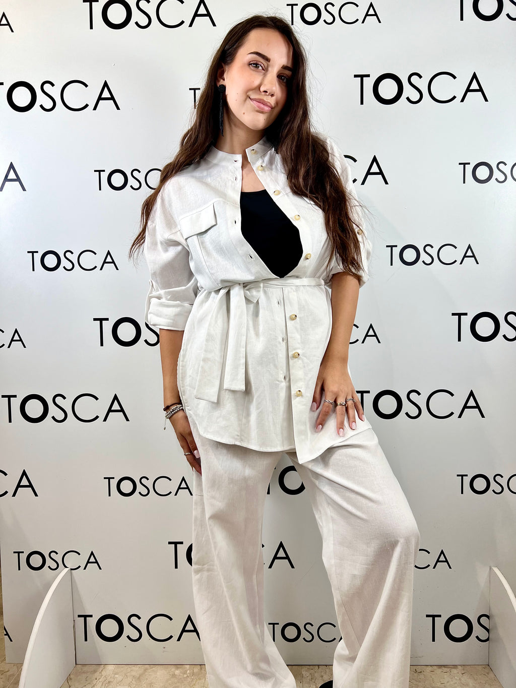 camicione in misto lino white wise 