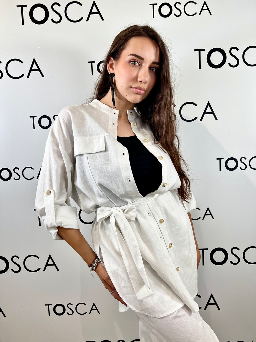 camicione in misto lino white wise 