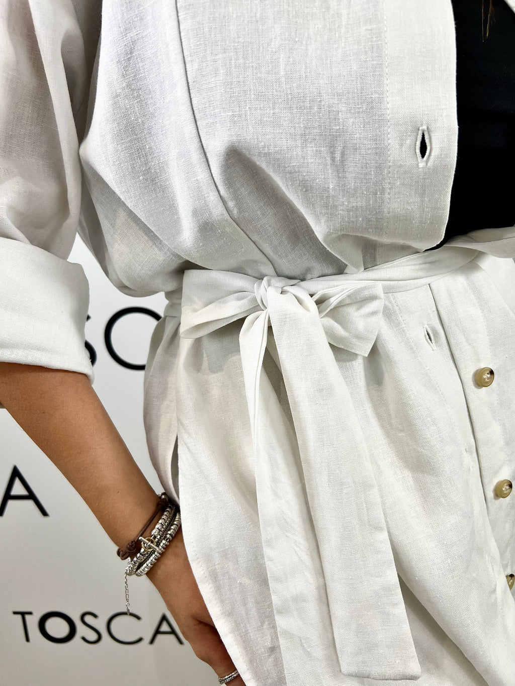 camicione in misto lino white wise 