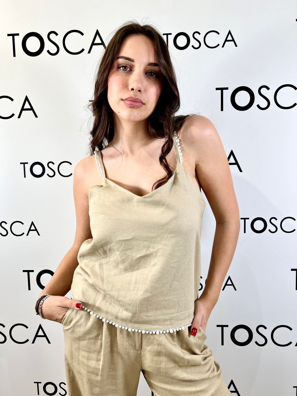 top con perle misto lino 