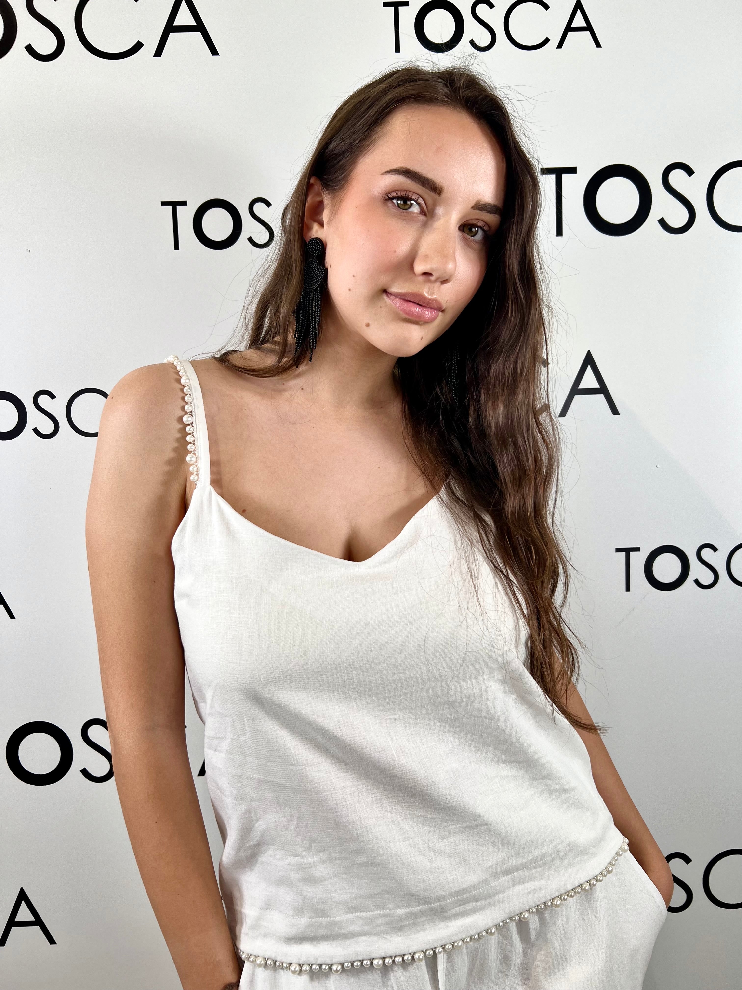 top con perle misto lino 
