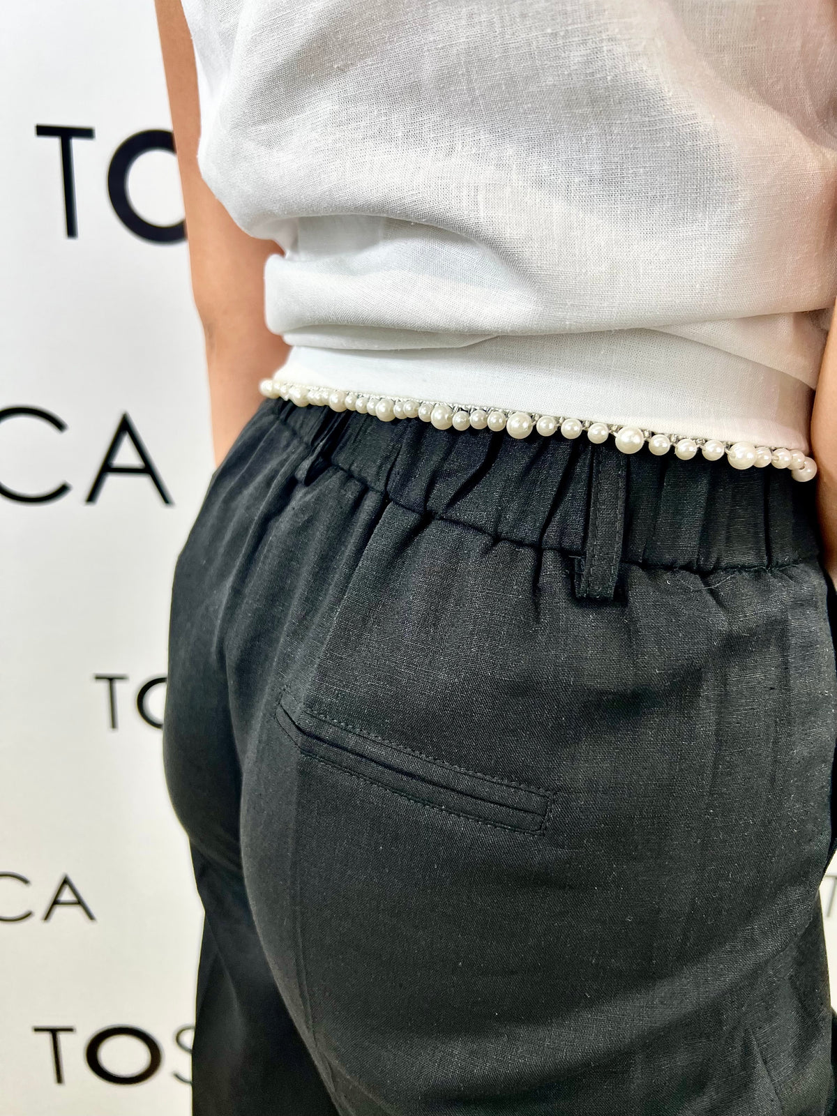 pantaloni ampi misto lino white wise 
