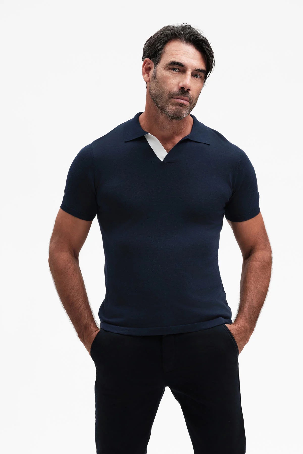 White Wise POLO CON COLLO A CONTRASTO MISTO SETA GG14 - WU31114
