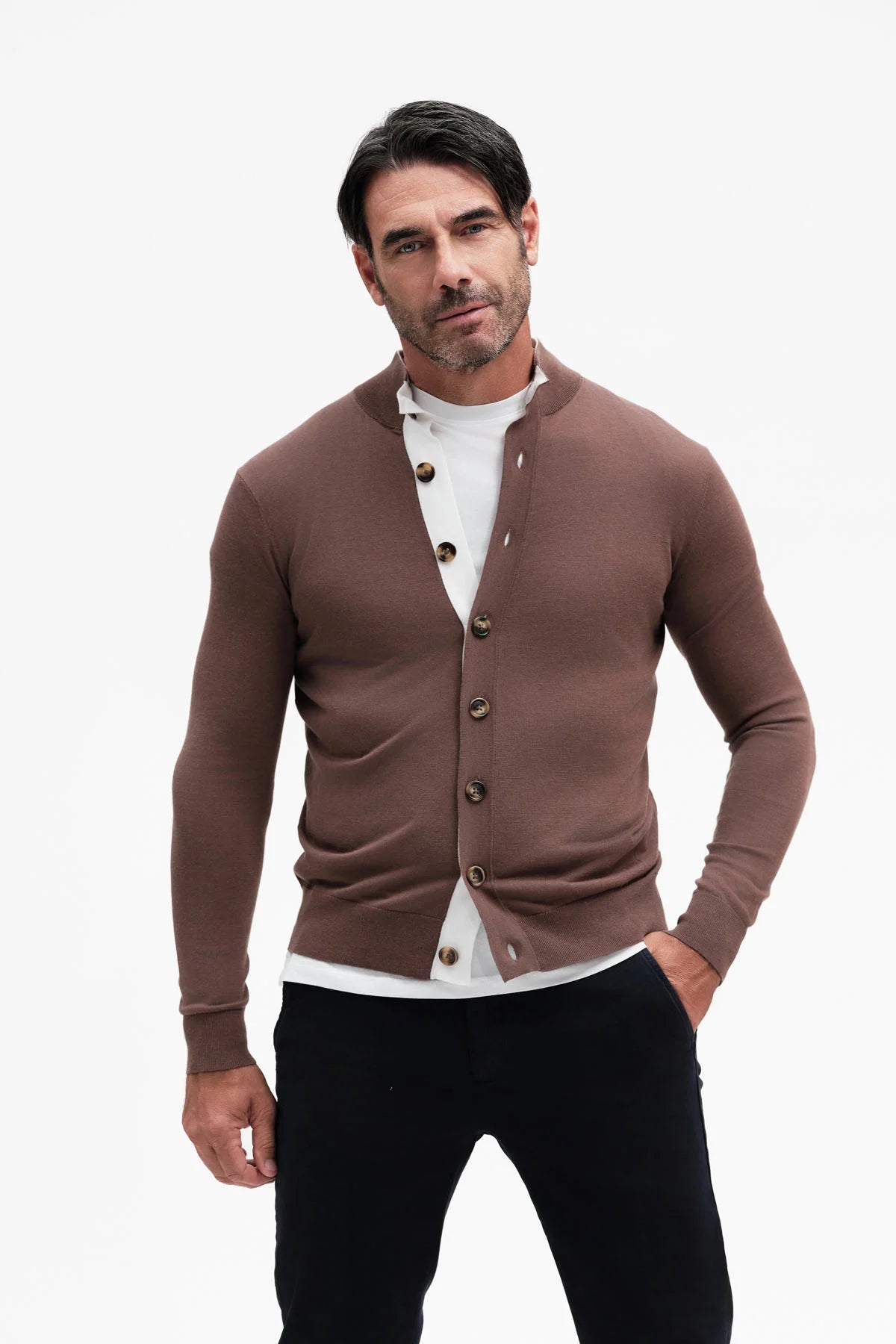 White Wise CARDIGAN CON COLLO A CONSTRASTO MISTO SETA GG14 - WU31115