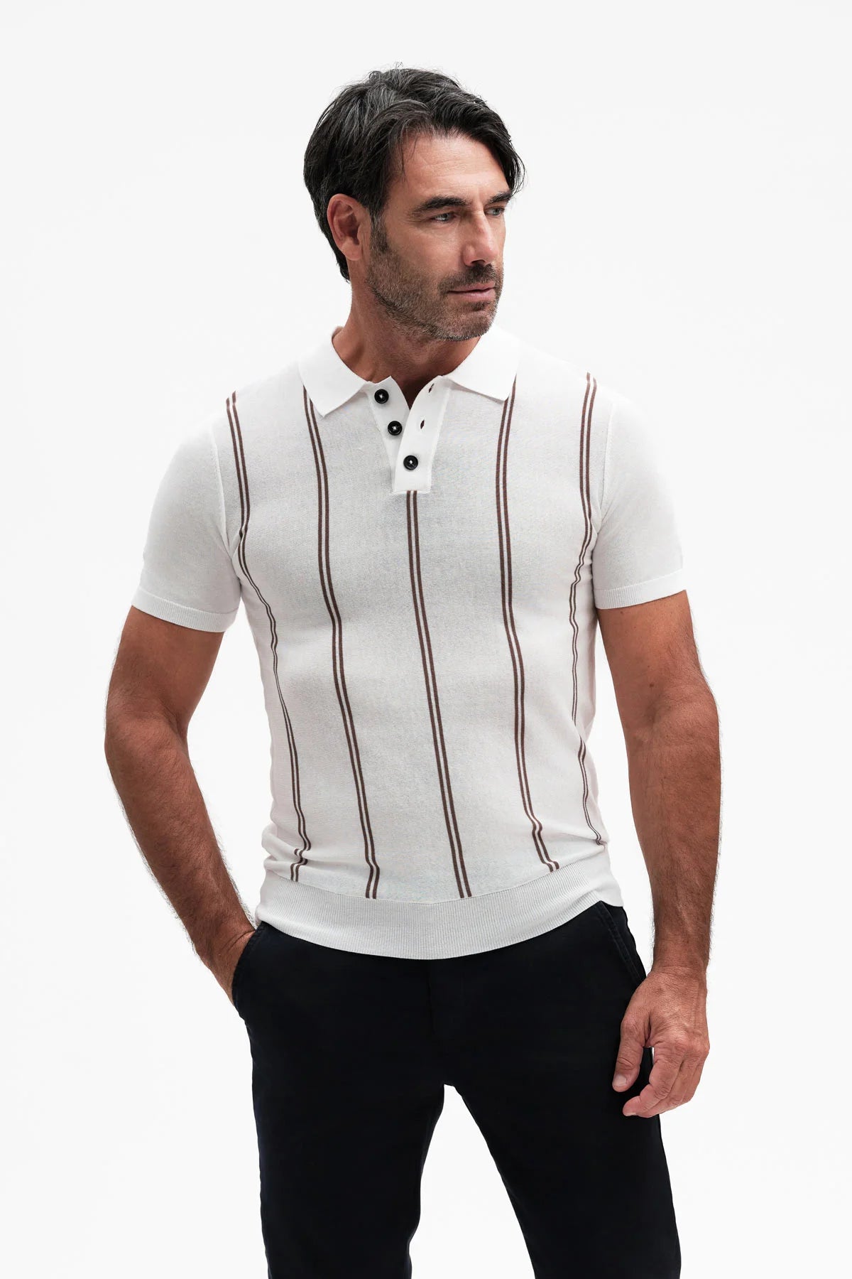 White Wise POLO MANICA CORTA A RIGHE MISTO SETA GG14 - WU31118