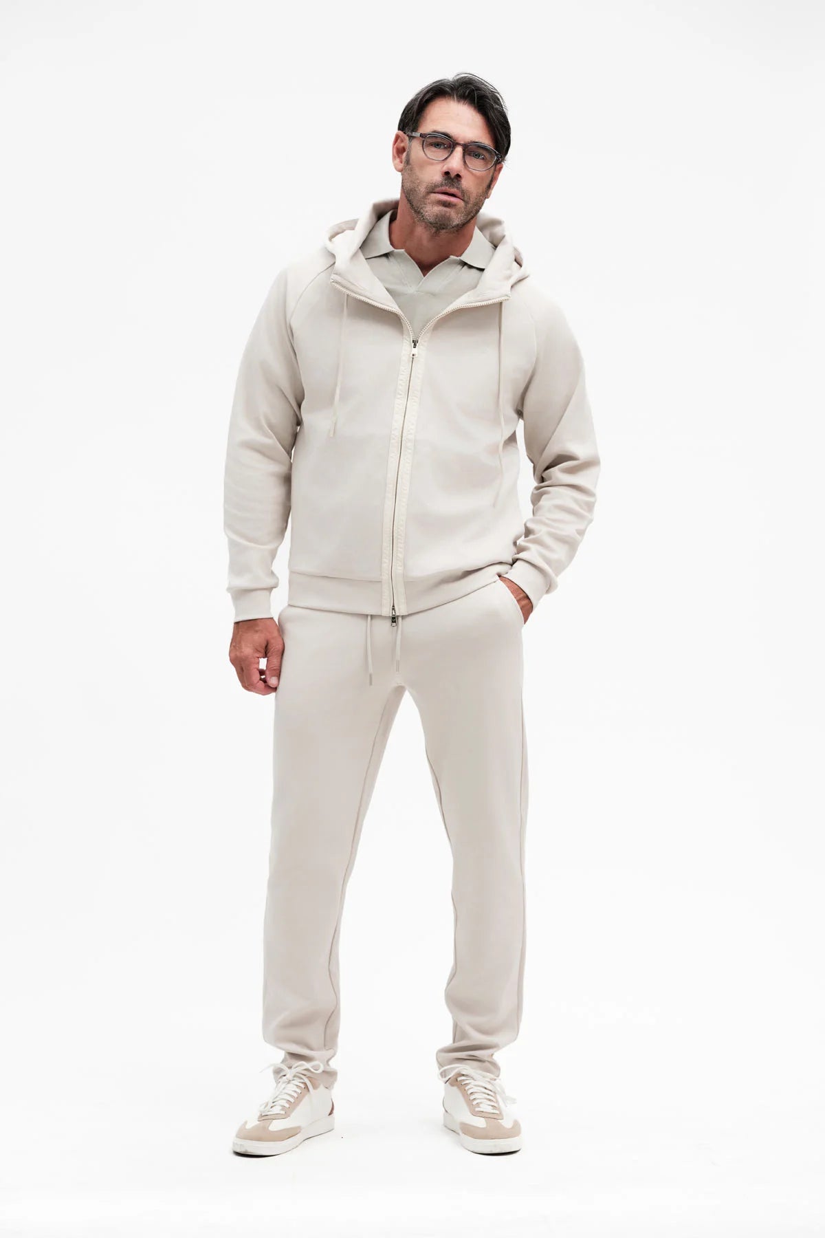 White Wise FELPA CON ZIP E CAPPUCCIO - WU31150