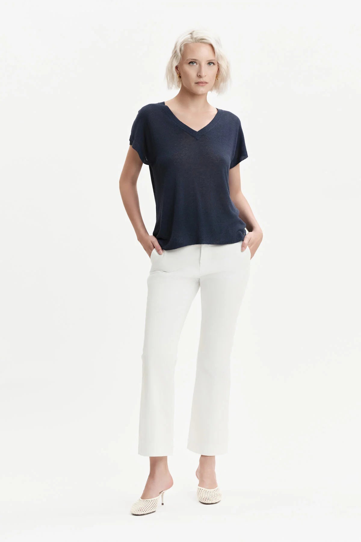White Wise GILET IN MAGLIA SCOLLO A V MISTO LINO - WW31040