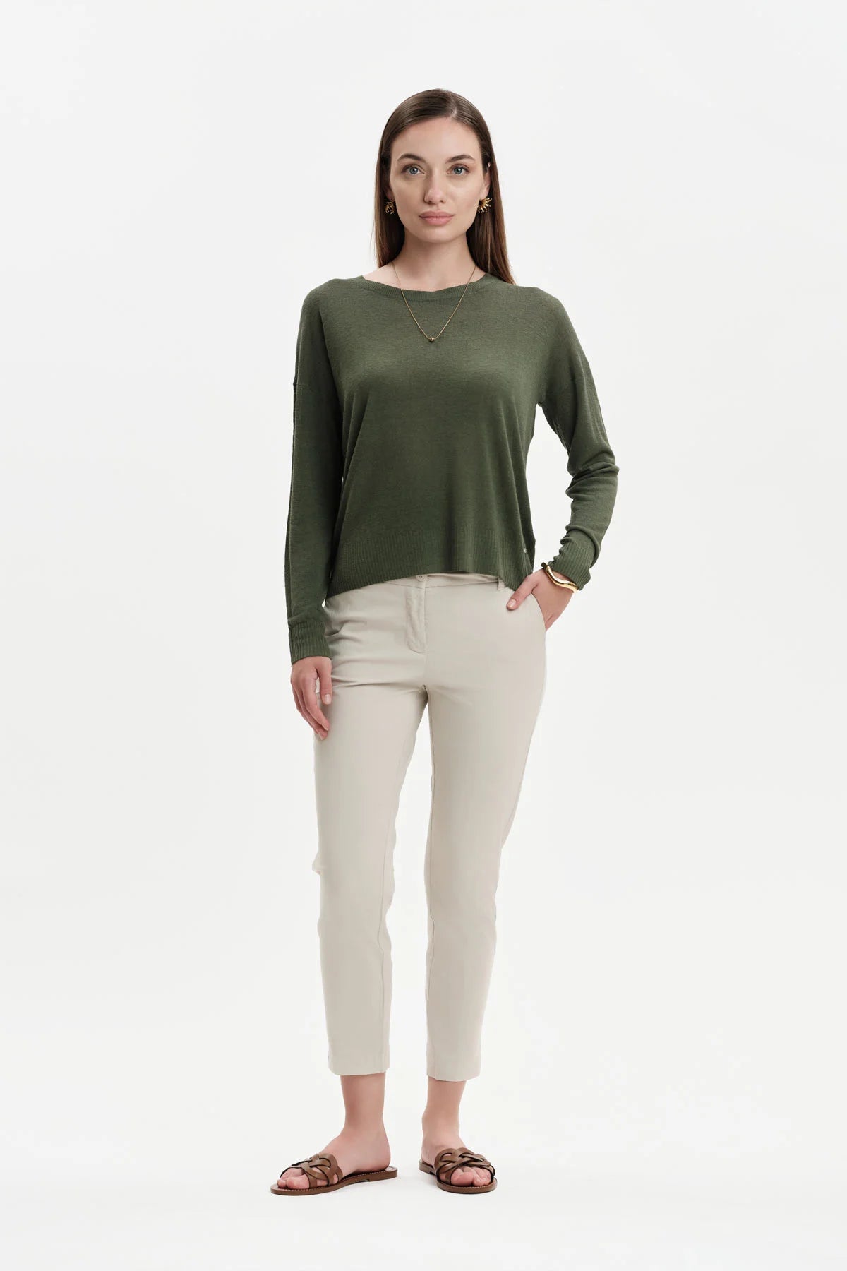 White Wise AURORA - PANTALONI CON SPACCHETTO IN RASATELLO - WW31400