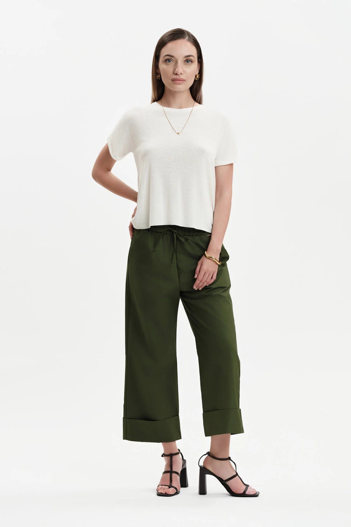White Wise PANTALONI AMPI RISVOLTO POPELINE - WW31691