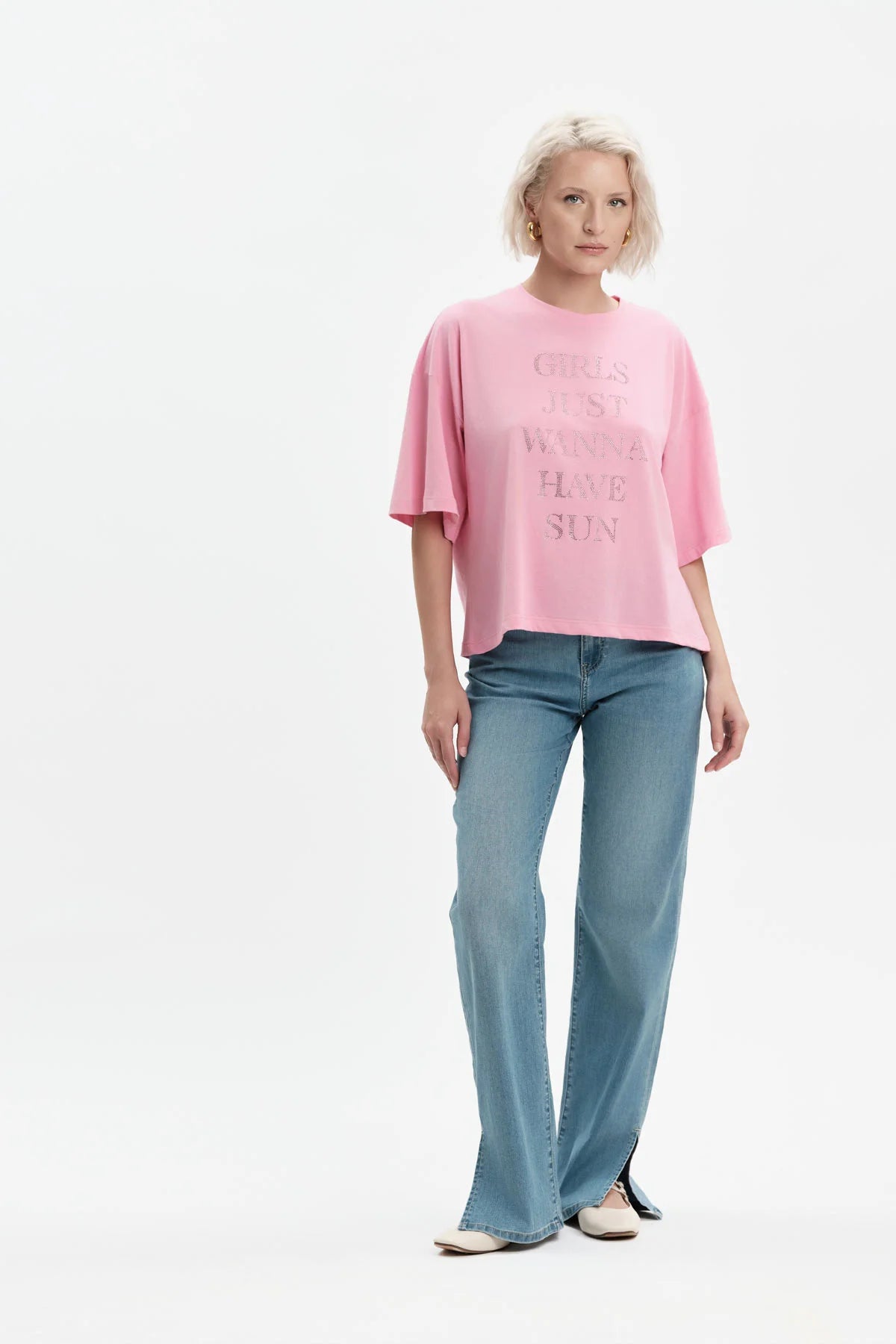 White Wise T-SHIRT OVER SCRITTA GIRLS JUST WANNA HAVE SUN - WW31103