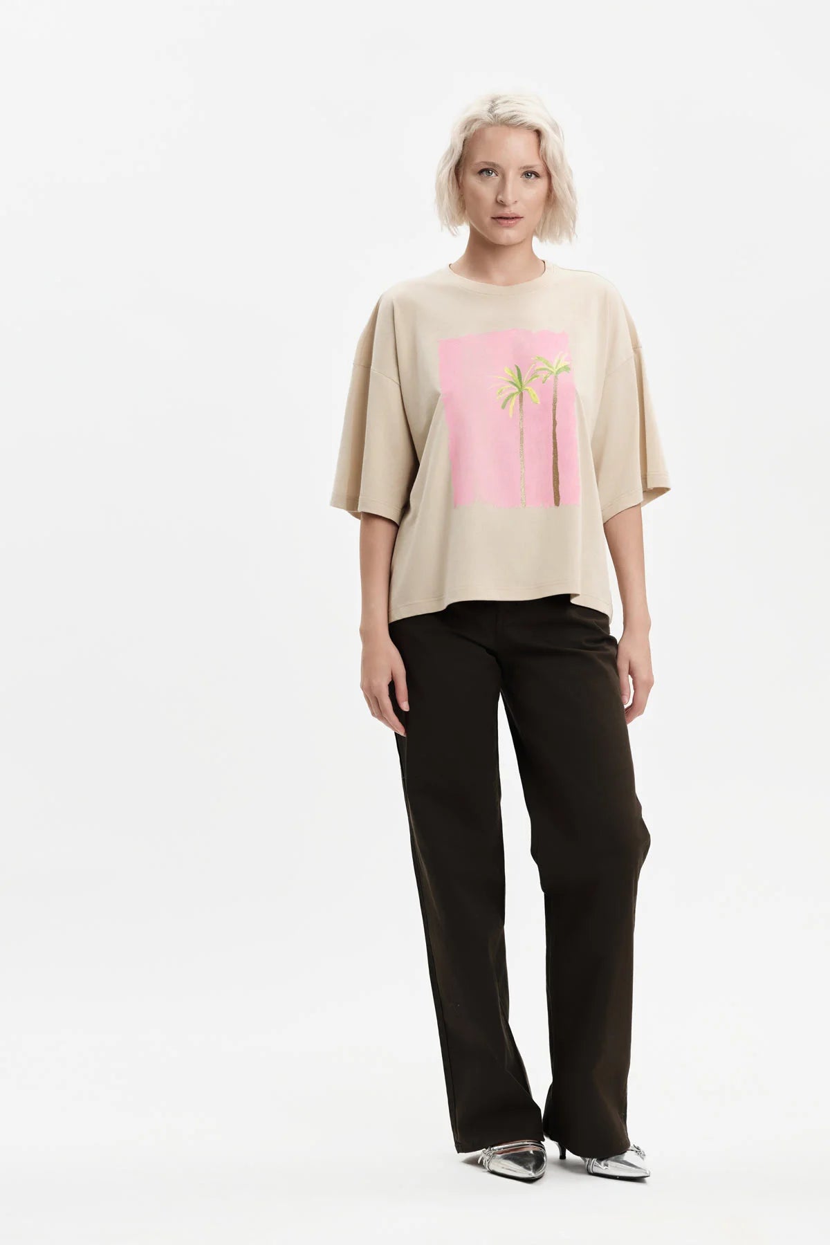 White Wise T-SHIRT OVER STAMPA PALME - WW31105