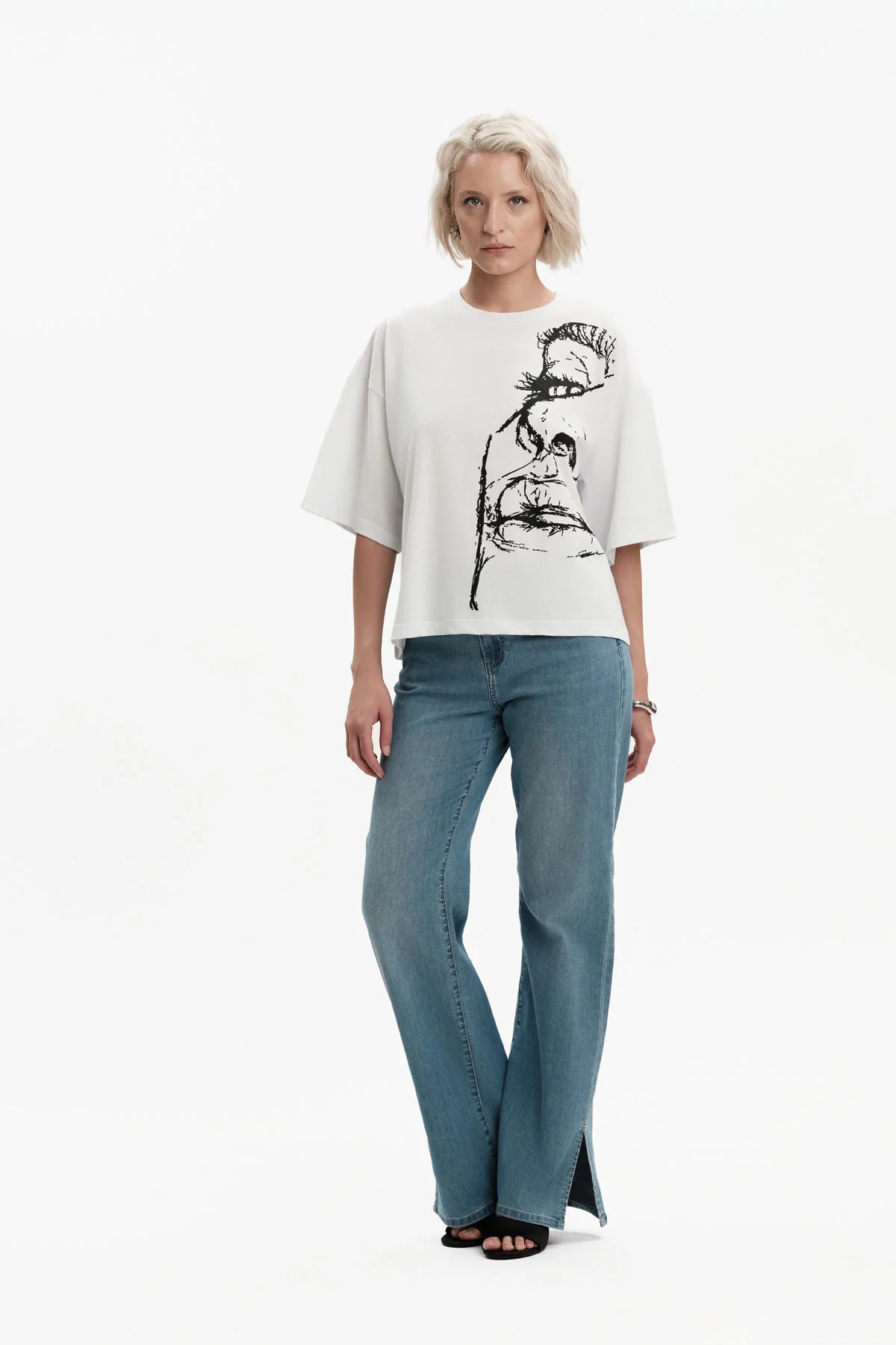White Wise T-SHIRT OVER STAMPA VOLTO - WW31106