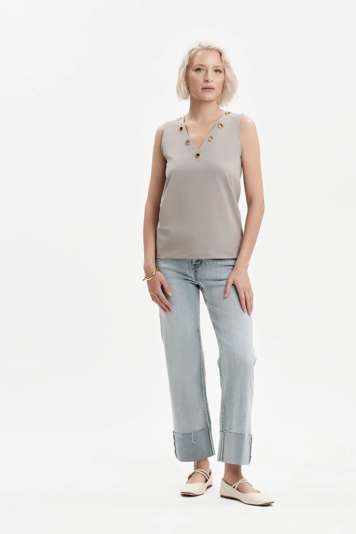 White Wise MARY - JEANS CON RISVOLTO E OCCHIELLI DORATI - WW31213