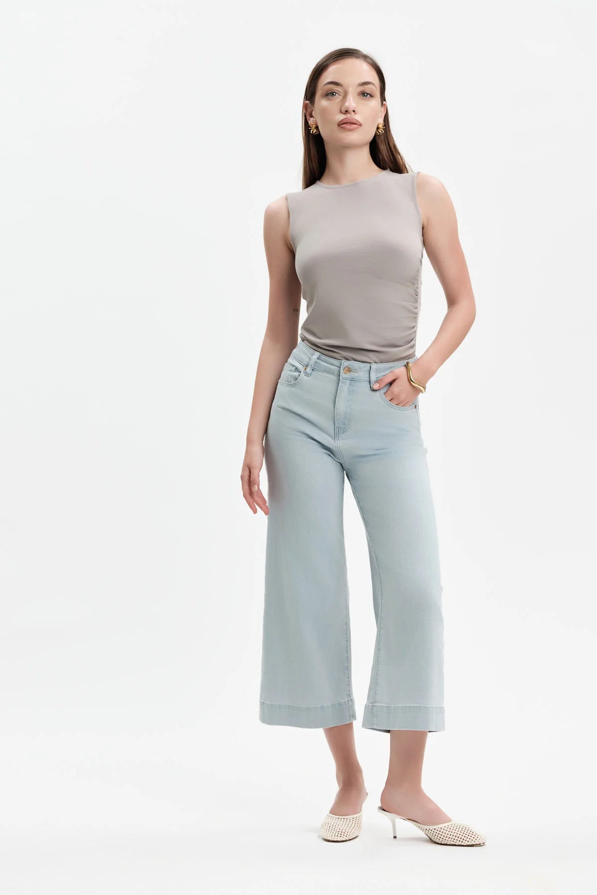 White Wise MARTINA - JEANS PALAZZO MIDI 7oz - WW31200