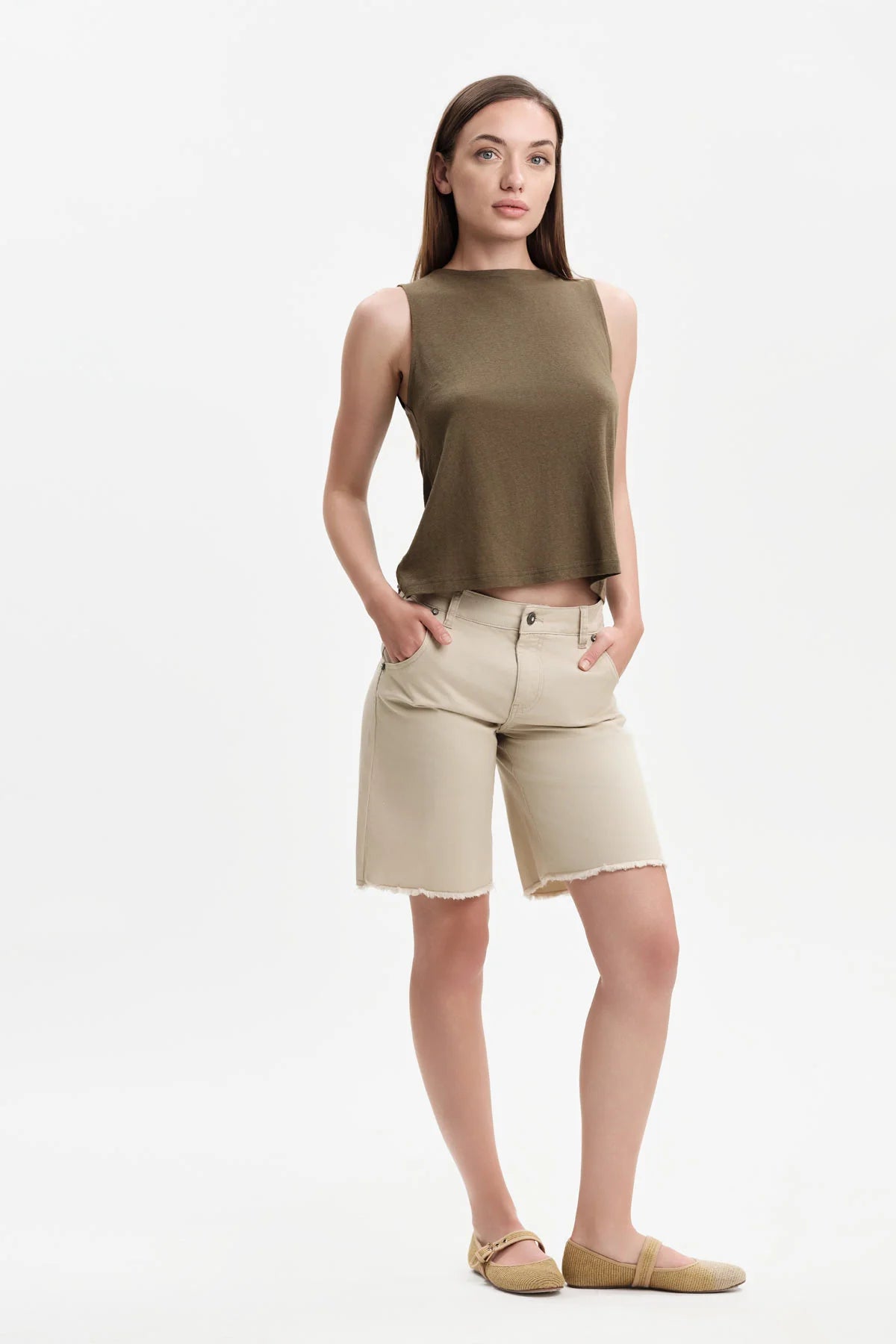 White Wise TOP MISTO LINO CON BOTTONCINI - WW31176
