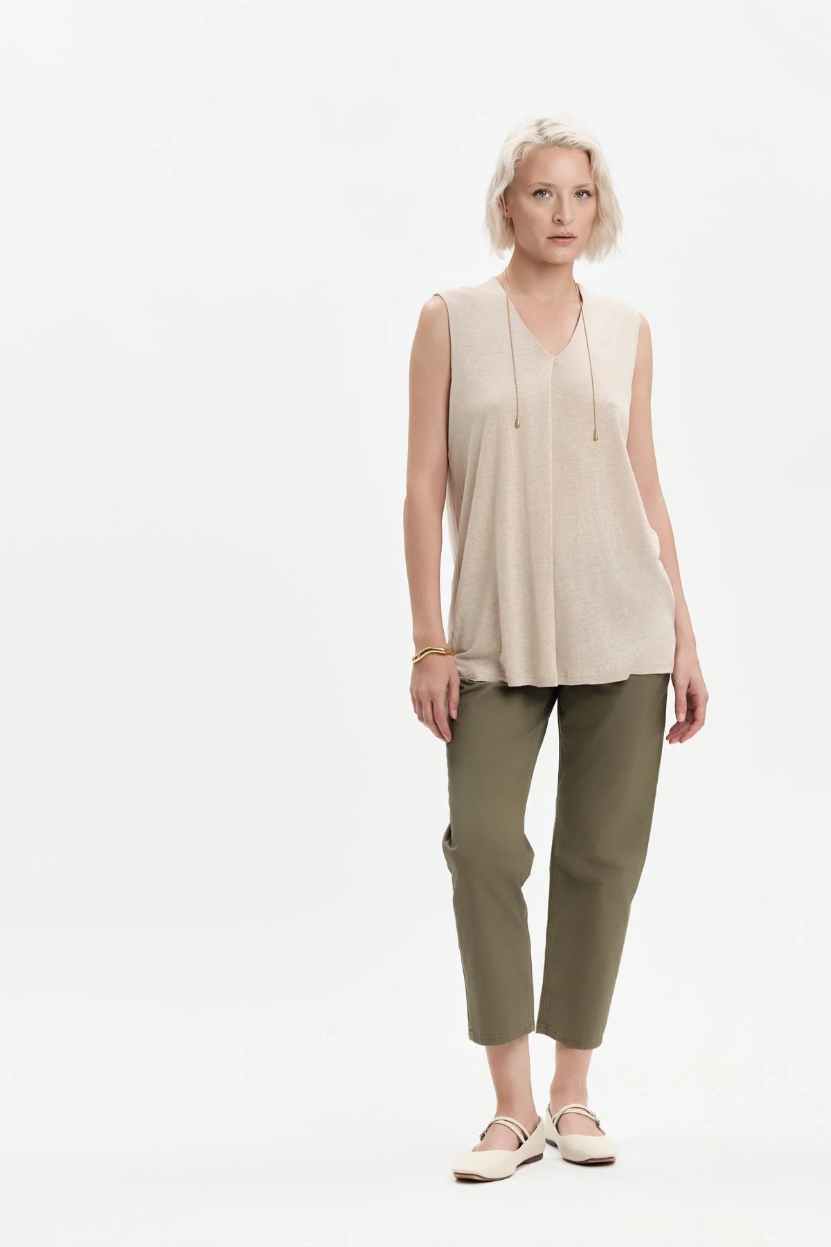 White Wise TOP MISTO LINO CON PIEGONE - WW31177