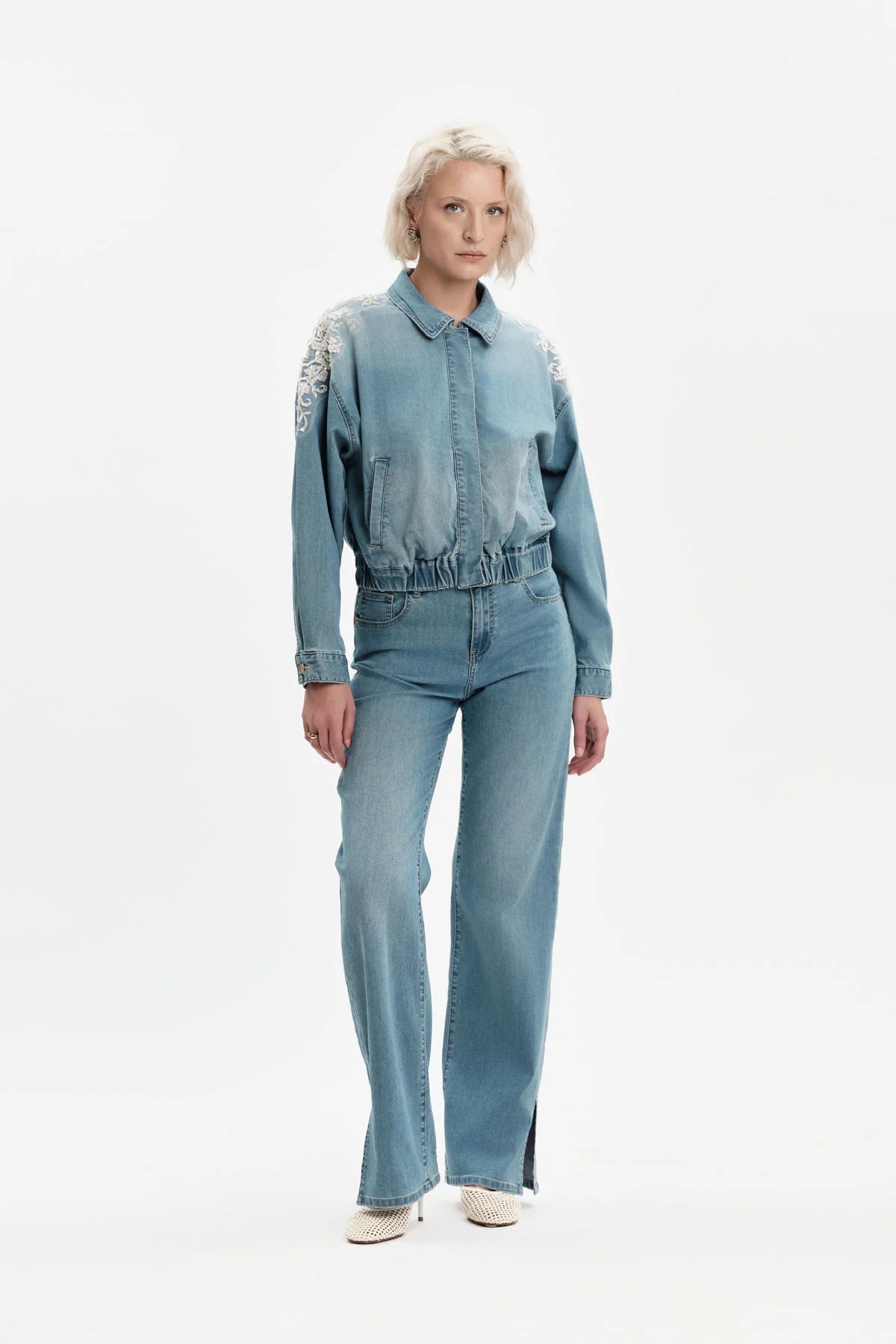 White Wise DYLAN -  BOMBER IN DENIM CON APPLICAZIONI - WW31224_A