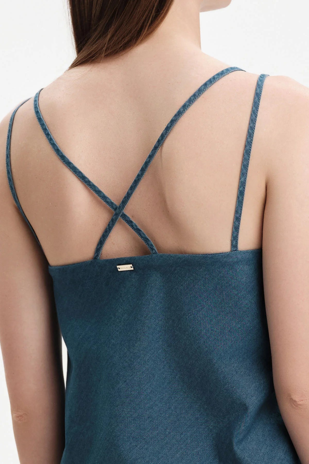 White Wise TOP IN CHAMBRAY CON BRETELLINE INCROCIATE - WW31259