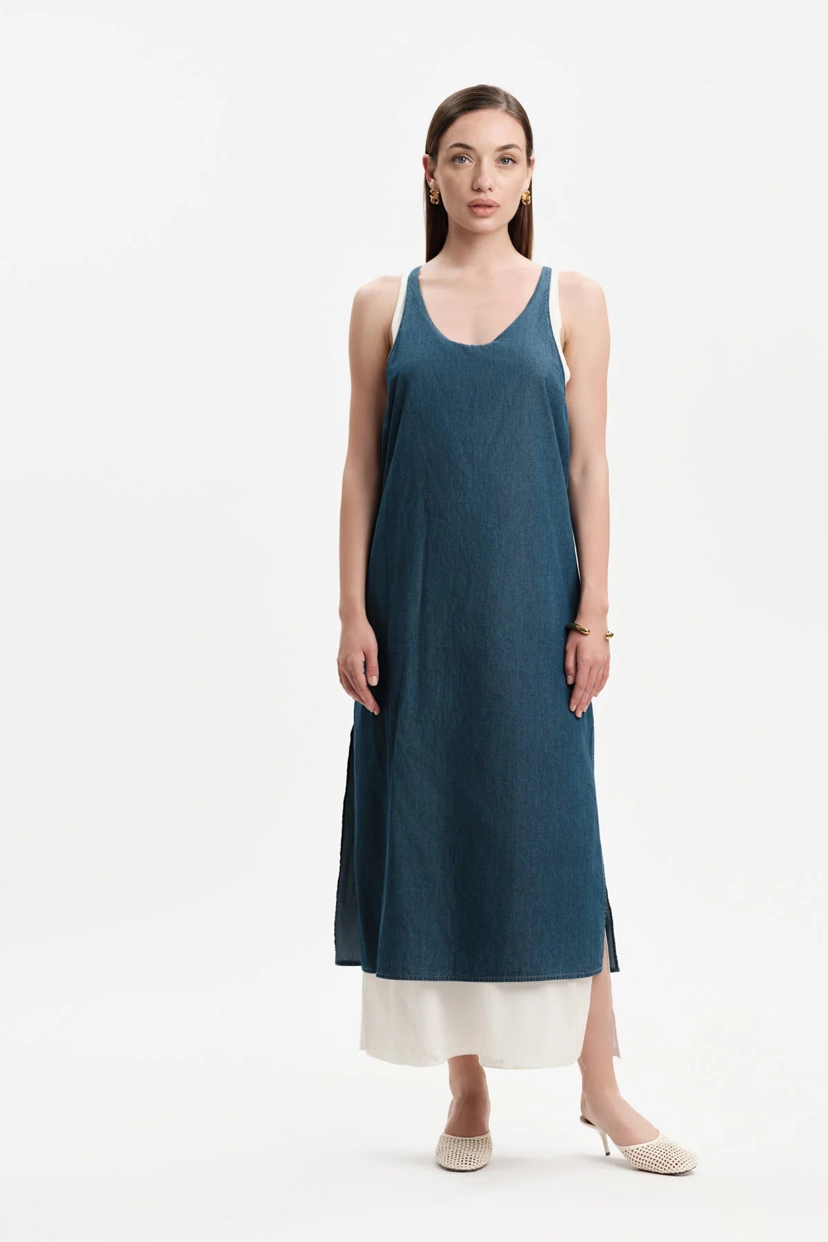 White Wise ABITO CON DOPPIO PANNELLO IN CHAMBRAY - WW31263