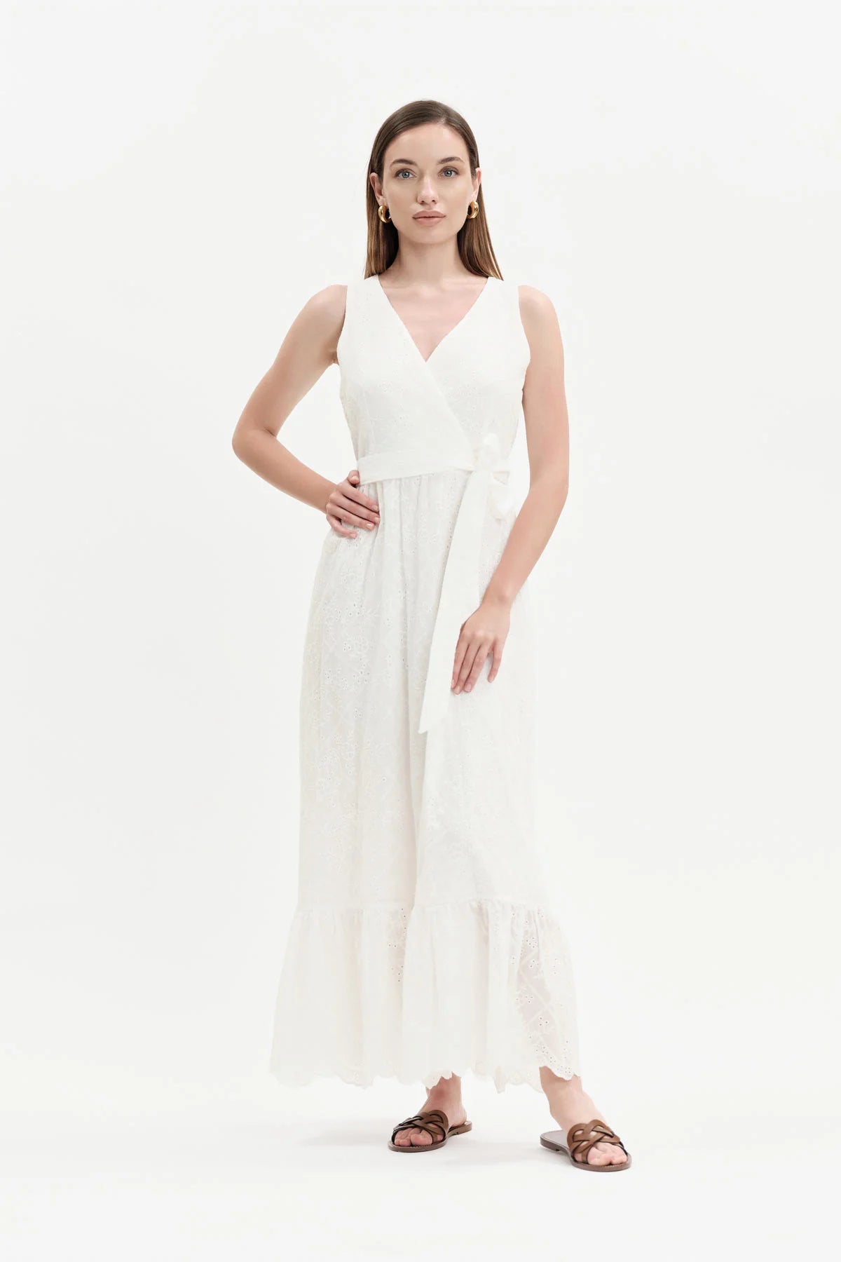 White Wise ABITO LUNGO IN SANGALLO SCOLLO INCROCIATO - WW31500