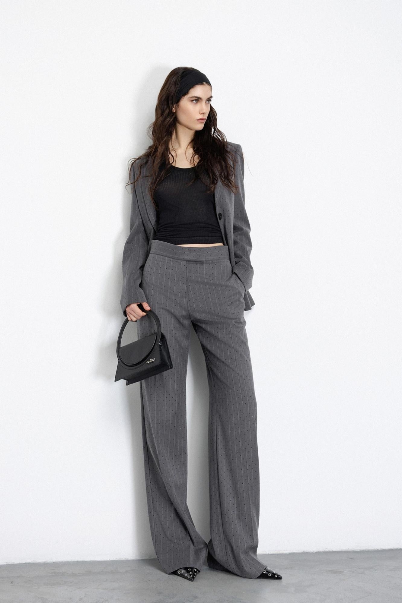pantalone dritto a vita regular con stiro in piega grigio ferro gaëlle paris 