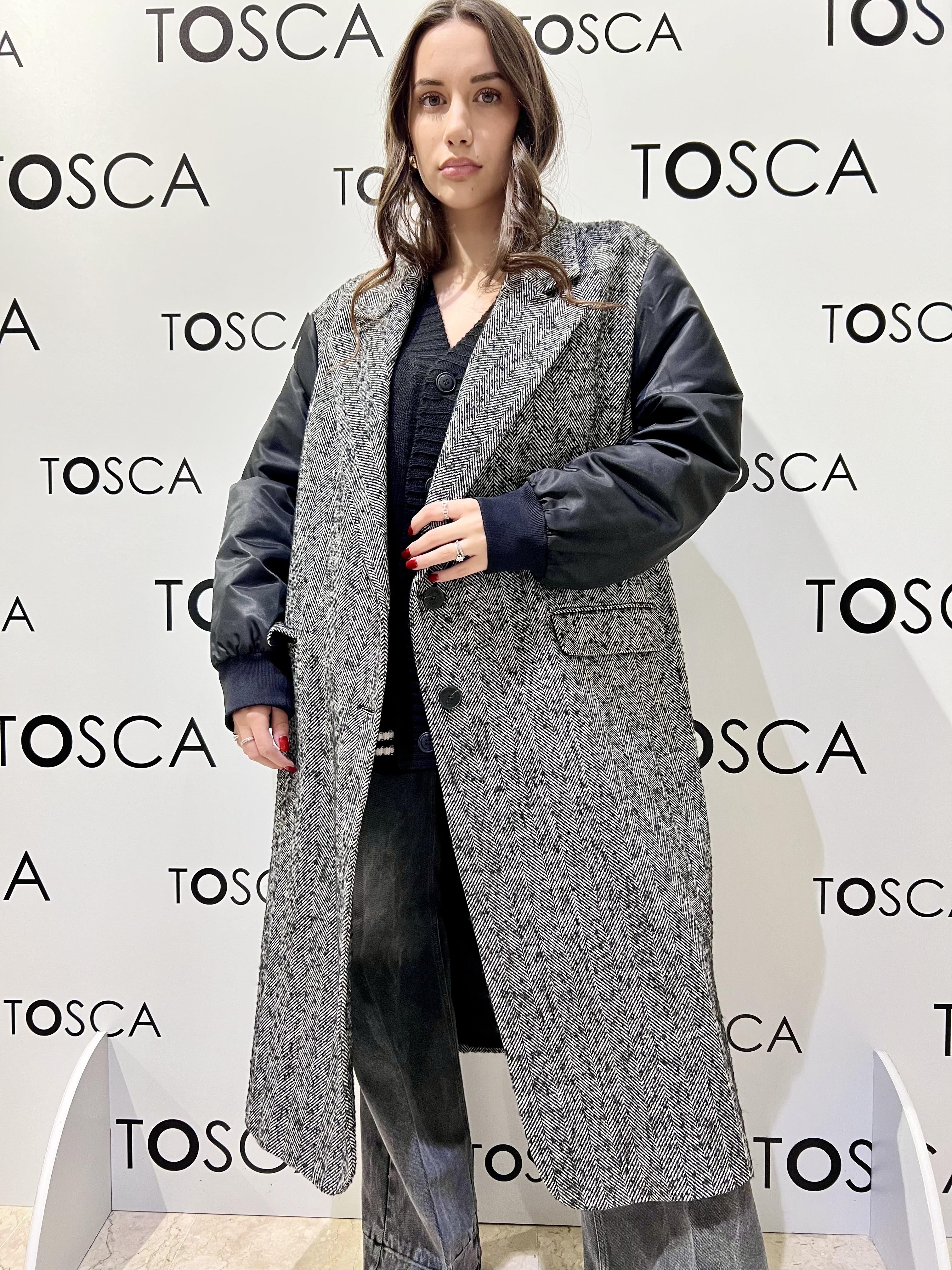 cappotto over lungo in panno e maniche in nylon 