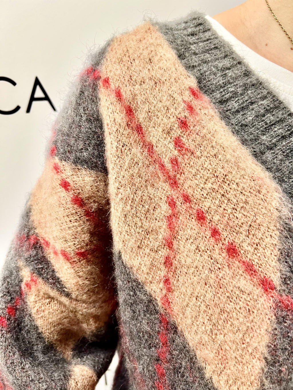 cardigan over rombi 3M1096NIGRIGIO-ROSA KONTATTO