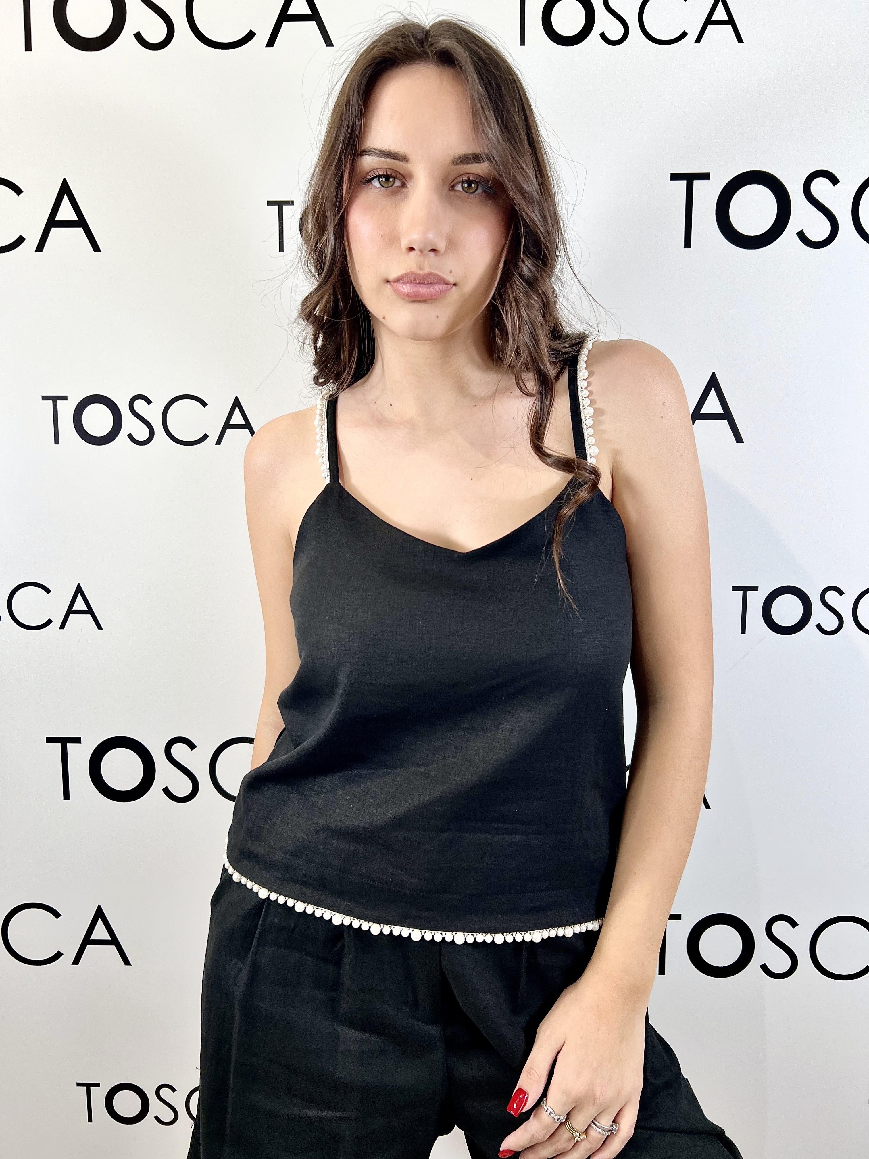 top con perle misto lino 