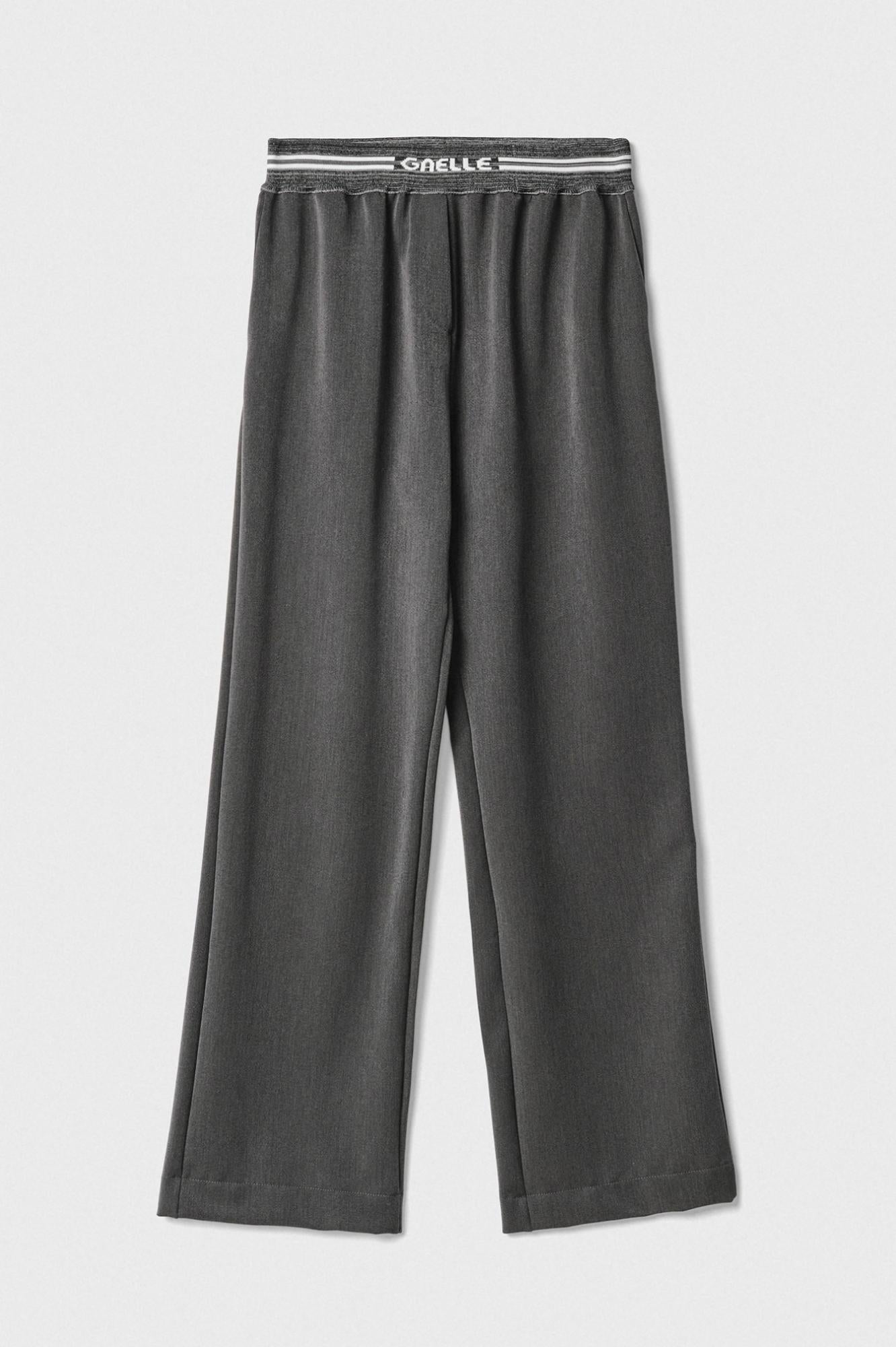 pantalone dritto con pieghe e smacchinato in vita grigio ferro gaëlle paris GAABW07643TMTL0023GRIGIO GAELLE