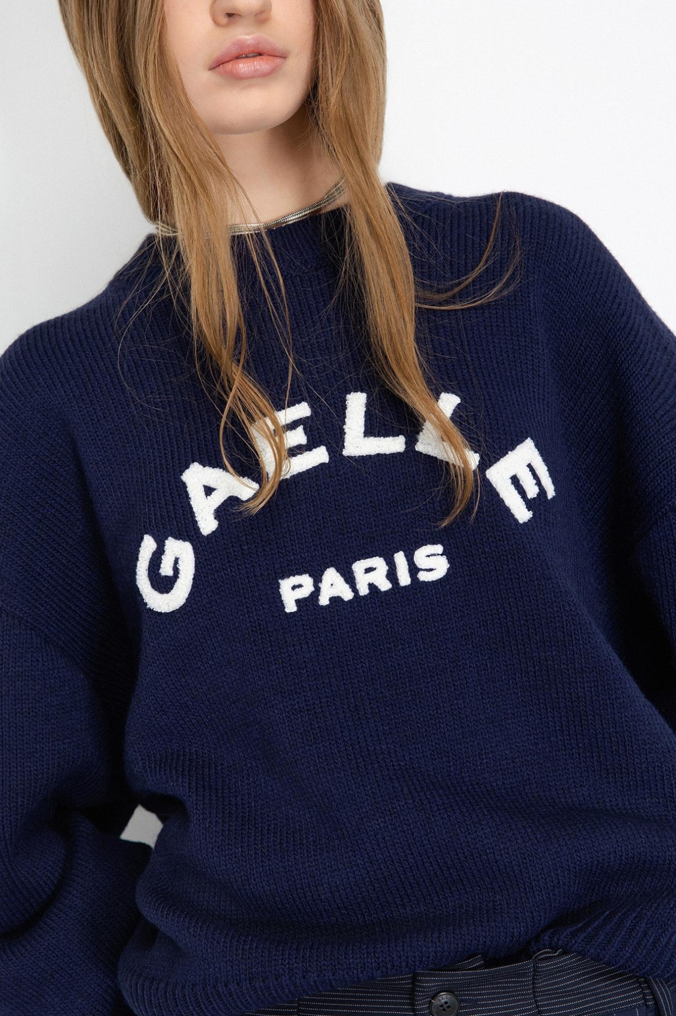 pullover paricollo in maglieria con ricamo logo blu gaëlle paris GAABW07115MBFI0001BLU GAELLE