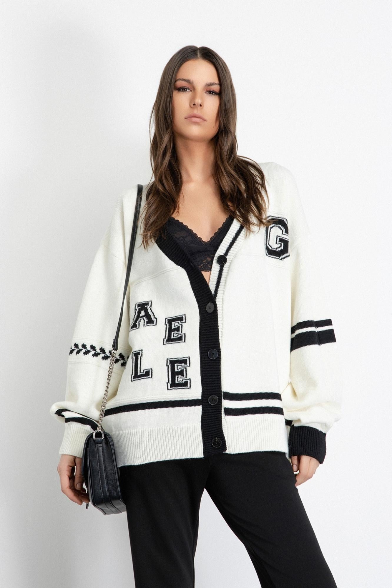 cardigan in maglieria con ricamo logo off white gaëlle paris 