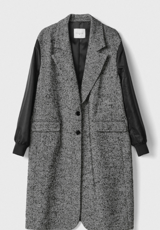 cappotto over lungo in panno e maniche in nylon 