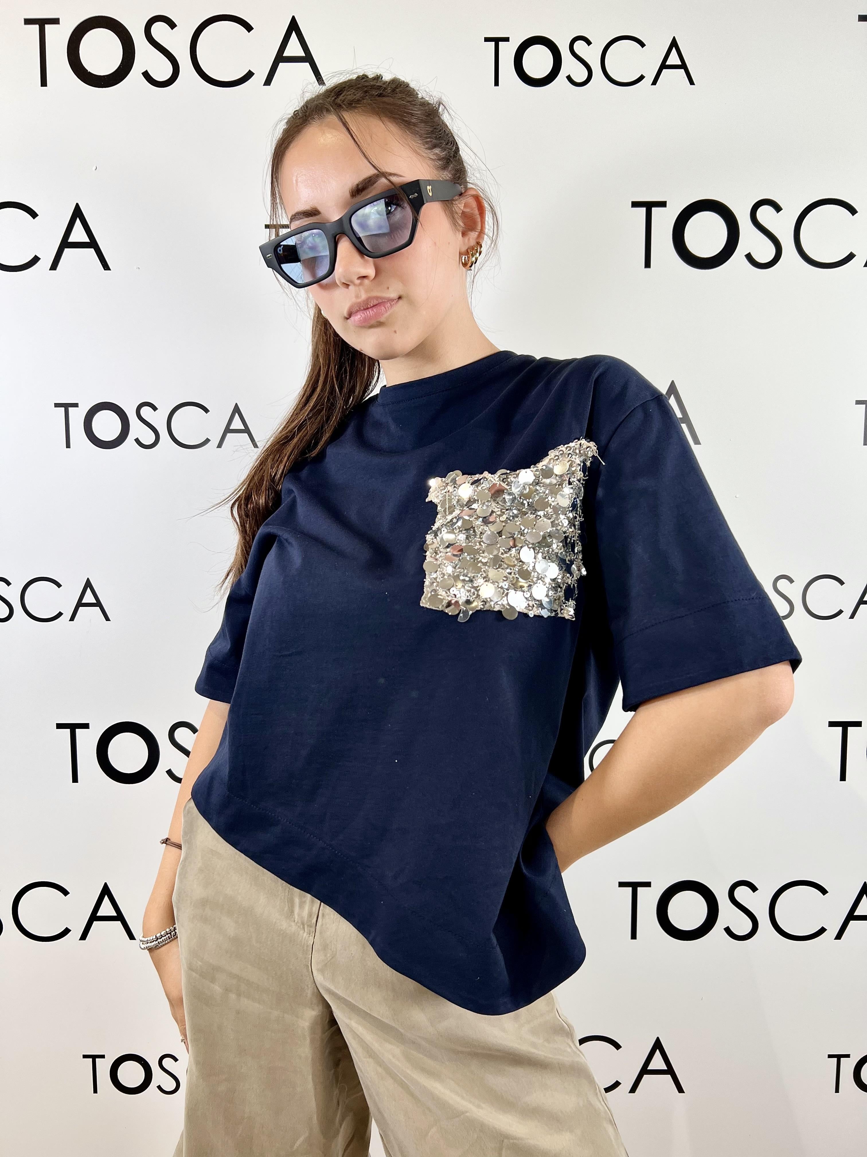 t-shirt con taschino in paillettes tensione in 