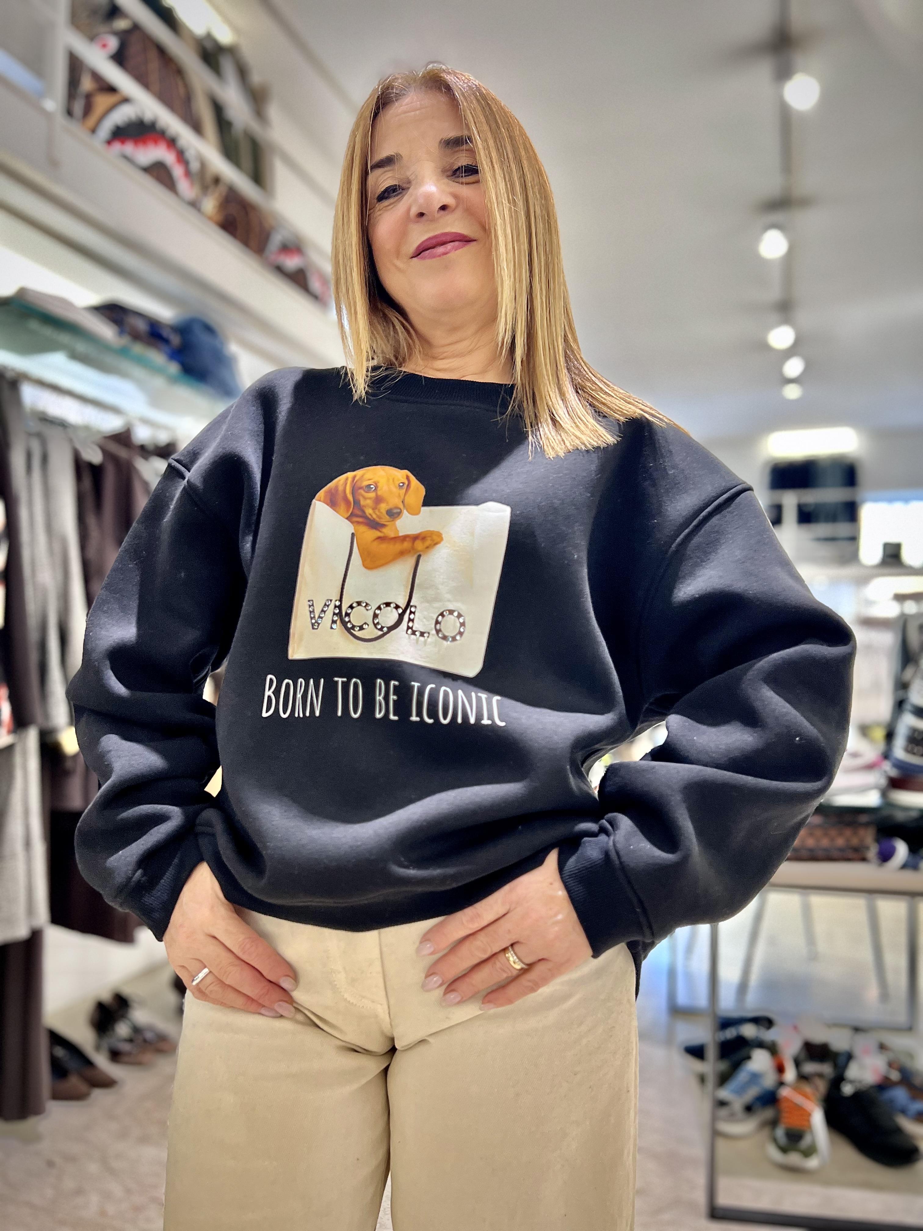 felpa con stampa cani vicolo RF0579NERO VICOLO