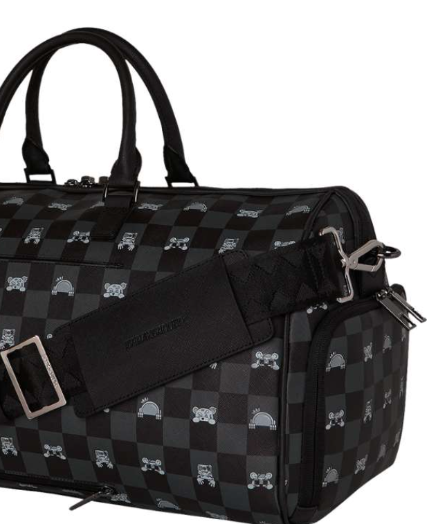borsone gray peeking character check duffle sprayground 