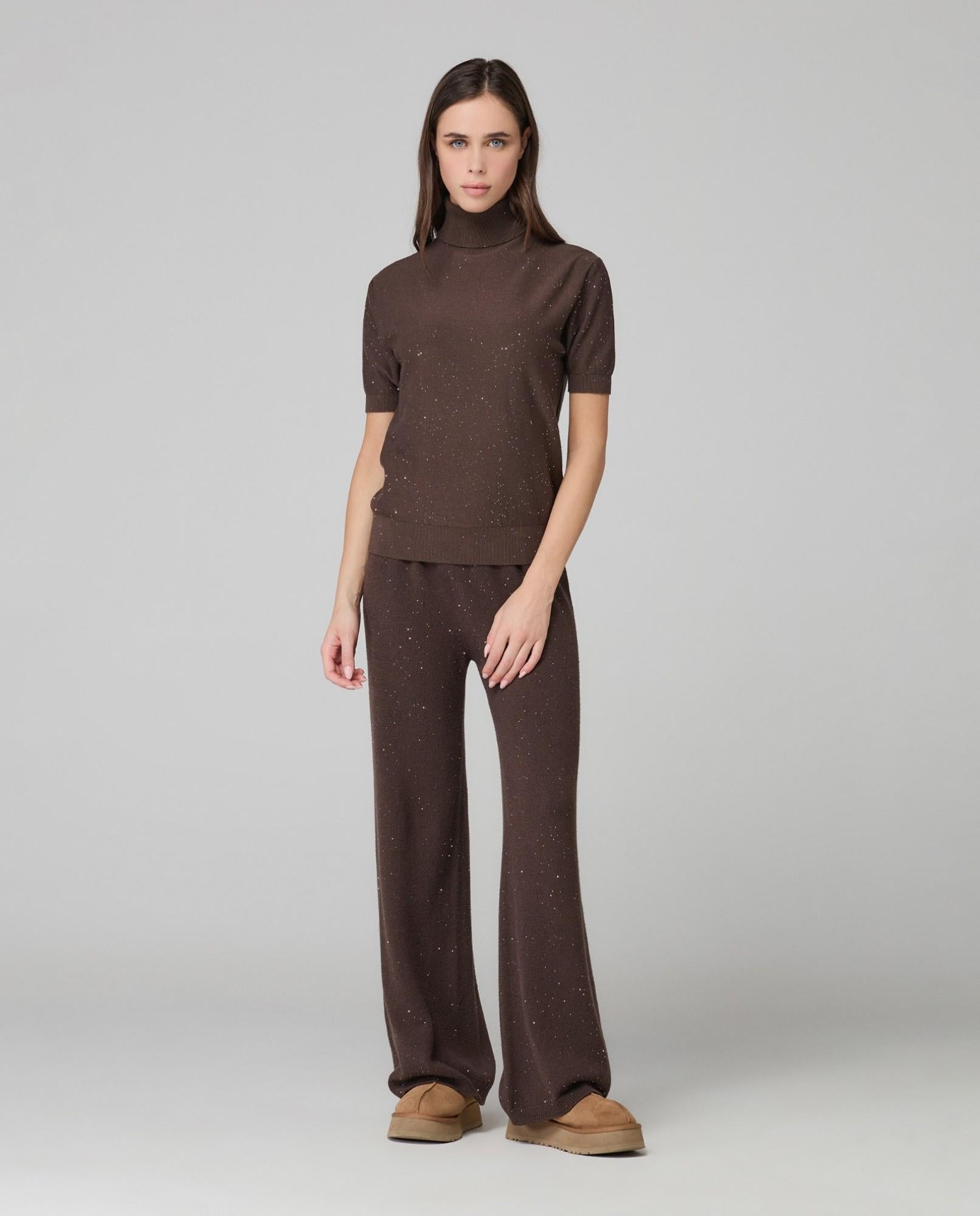 pantalone dritto in maglia con paillettes hinnominate HMABW02317MTTM0001MARRONE HINNOMINATE