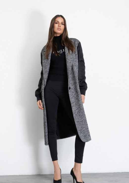 cappotto over lungo in panno e maniche in nylon 