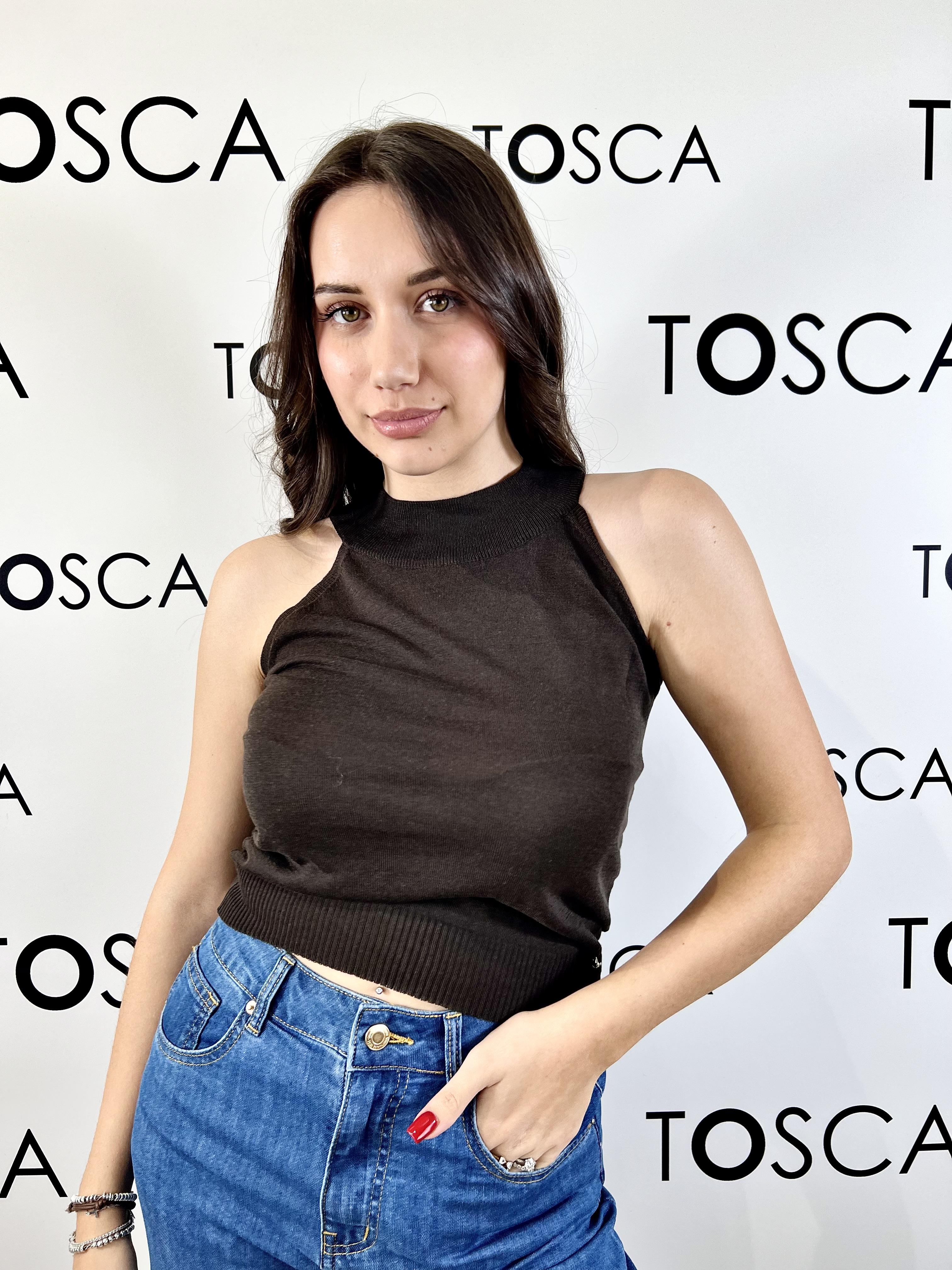 top in maglia con scollo america viscosa seta white wise 