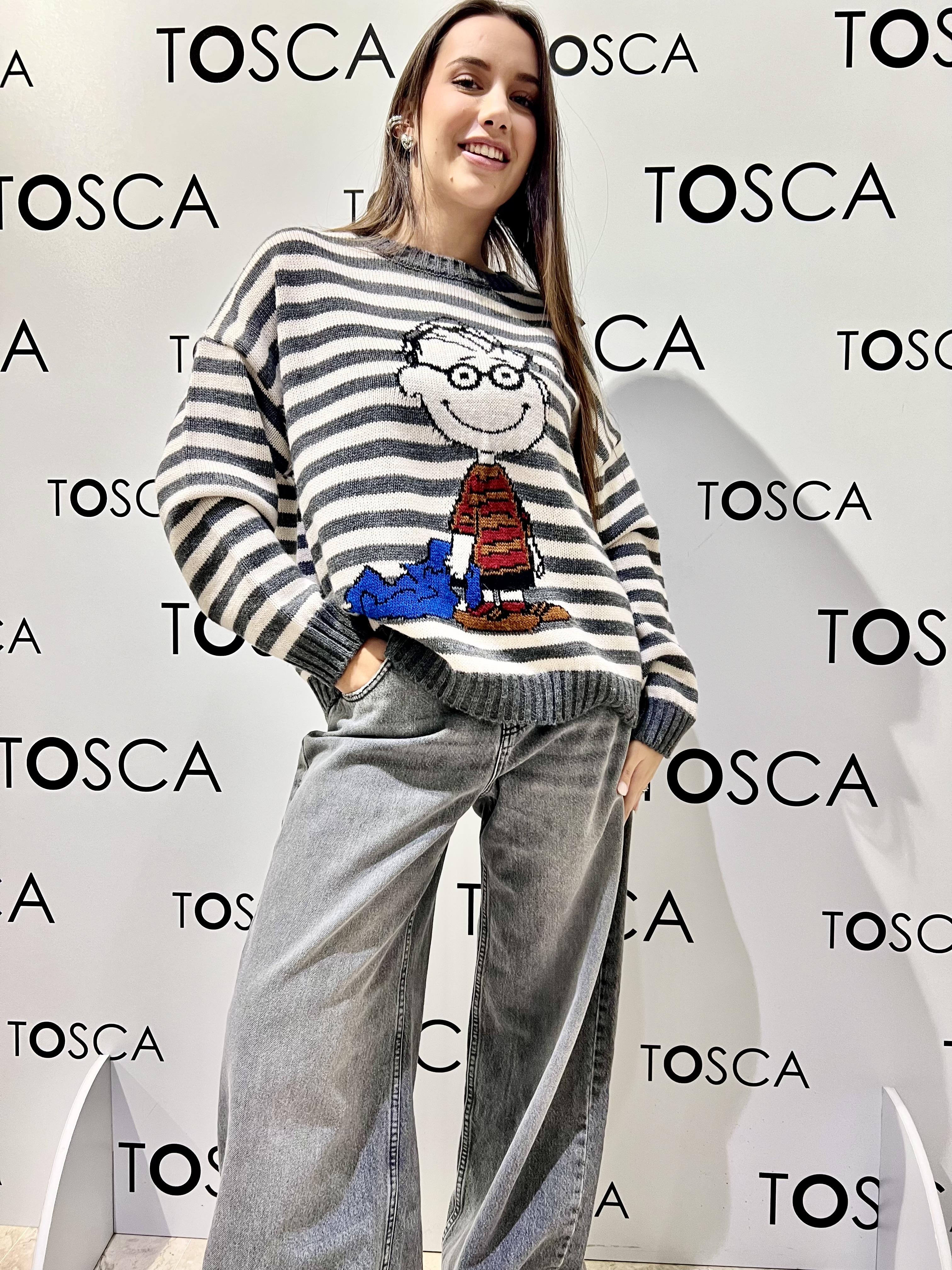 maglia girocollo a righe con ricamo souvenir F38P1225-2250360GRIGIO/OFF WHITE SOUVENIR