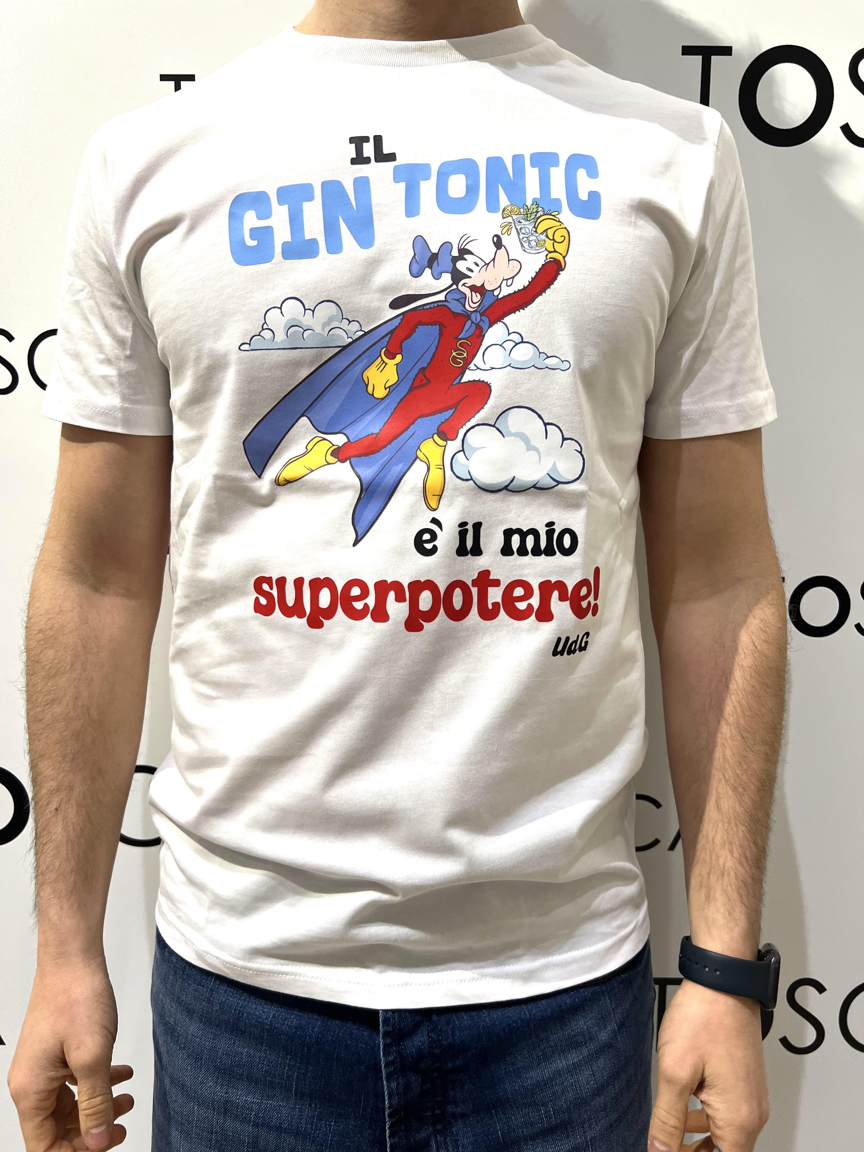 gin t-shirt il gin tonic è il mio super potere GIN T-SHIRTIL G.T. È IL MIO SUPERPOTEREBIANCO HICONIKA