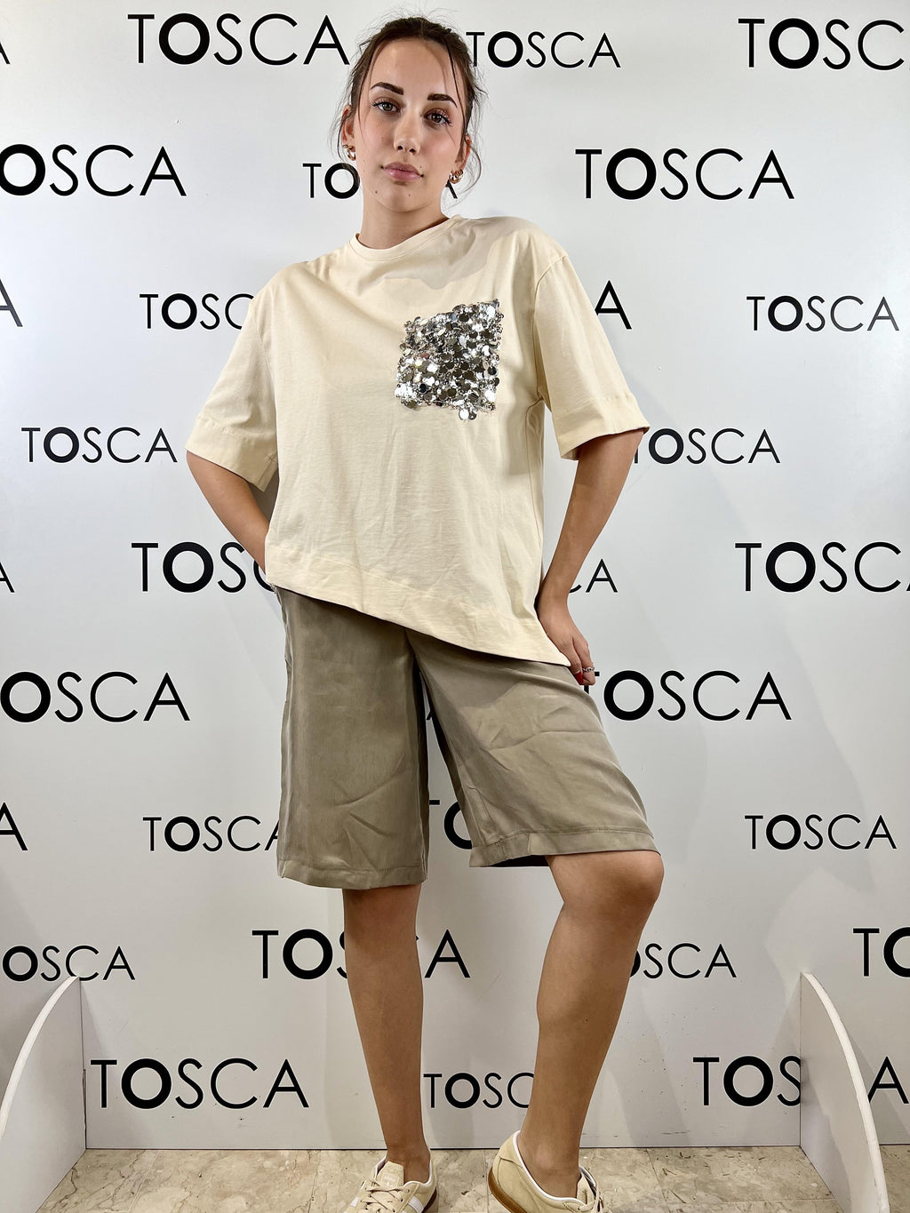 t-shirt con taschino in paillettes tensione in 
