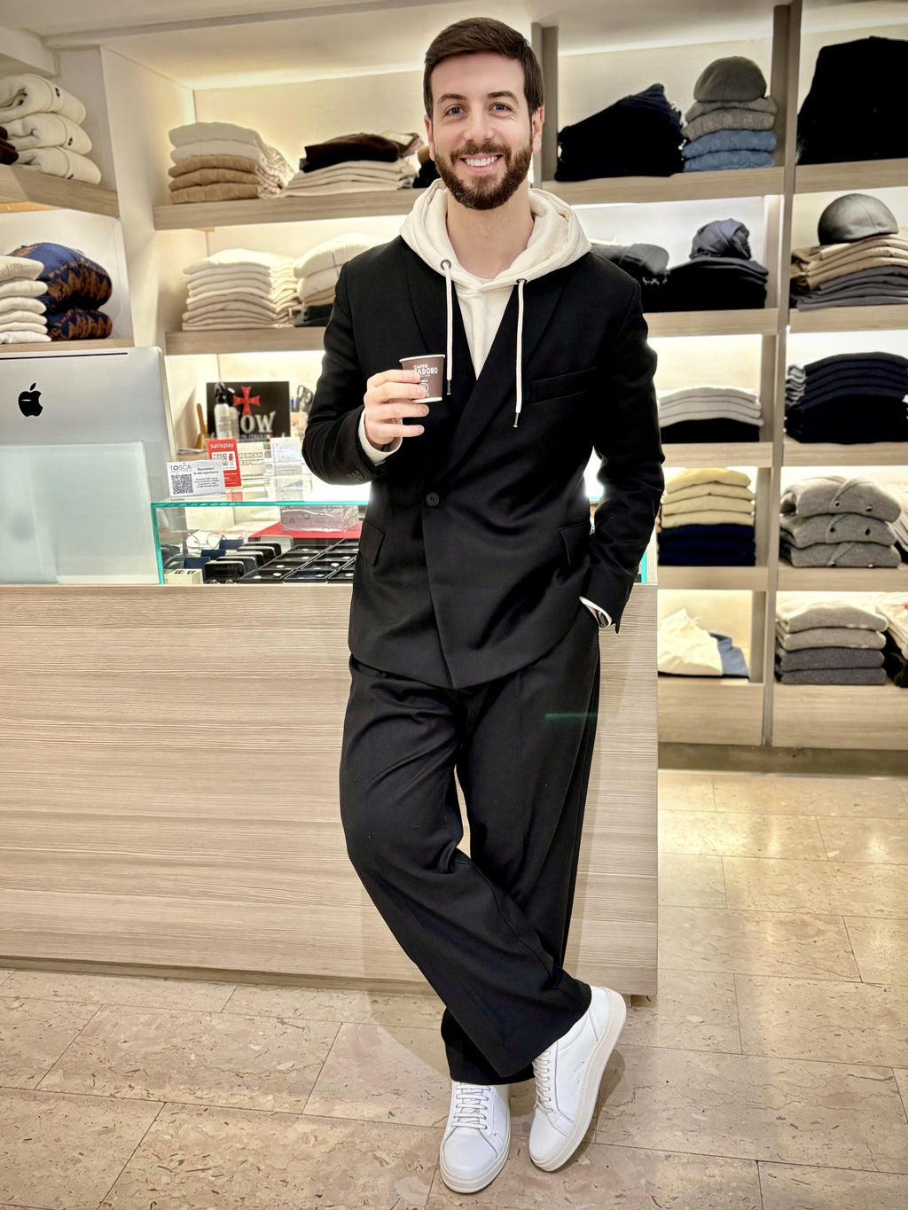 giacca doppiopetto in twill con etichetta 