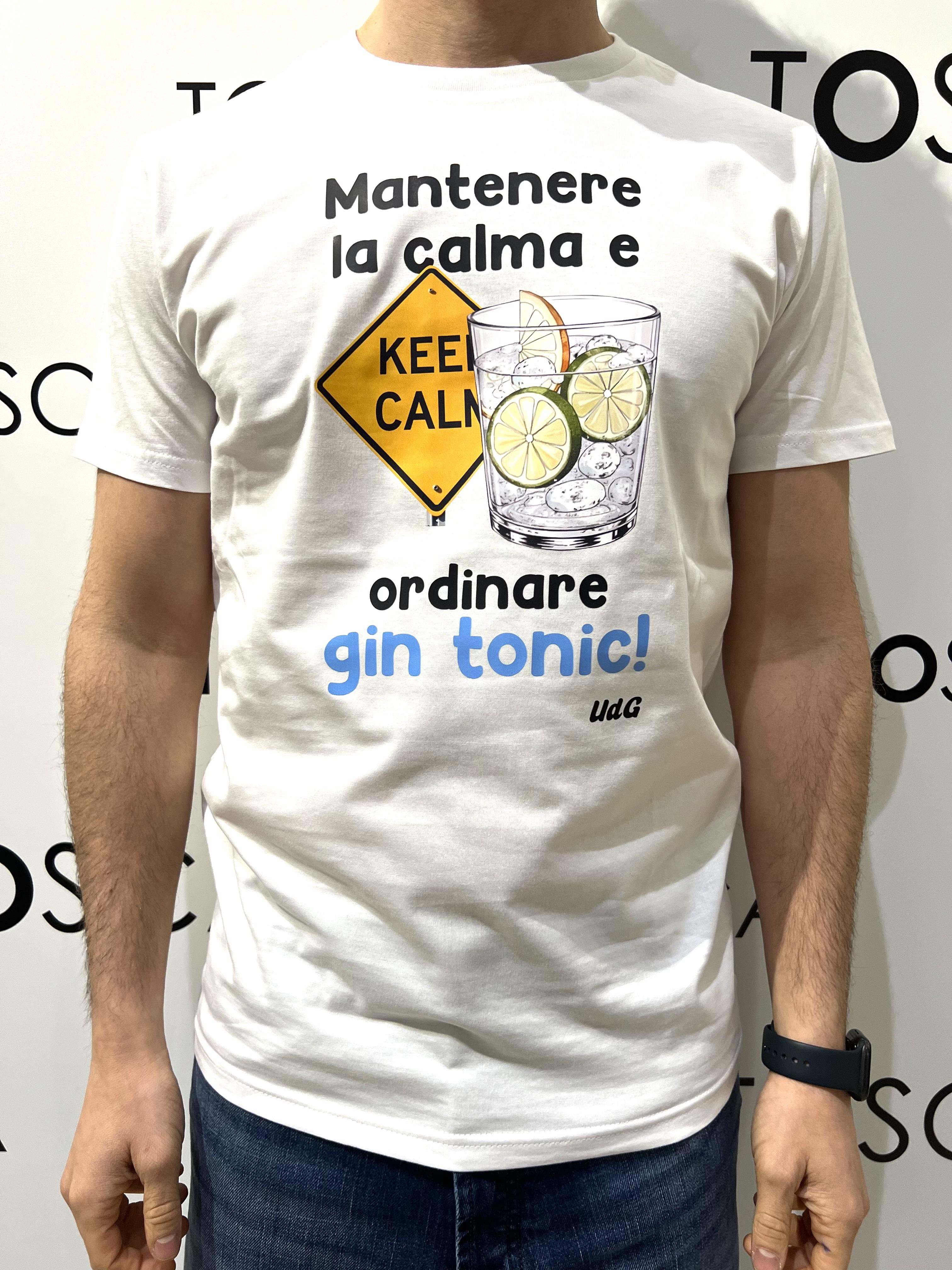 gin t-shirt mantenere la calma e ordinare gin tonic GIN T-SHIRTMANTENERE LA CALMA E BERE GTBIANCO HICONIKA
